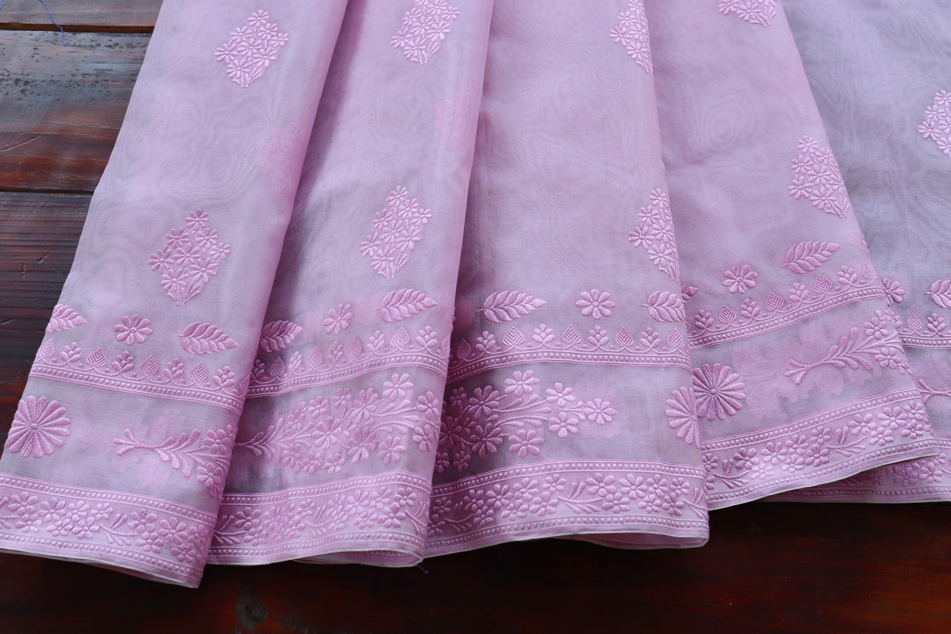 Pink Resham Kadhua Pure Kora Silk Handloom Saree