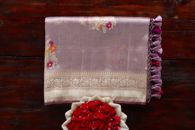 Lilac Guldasta Motif Pure Kora Silk Saree | Stuti Weaves