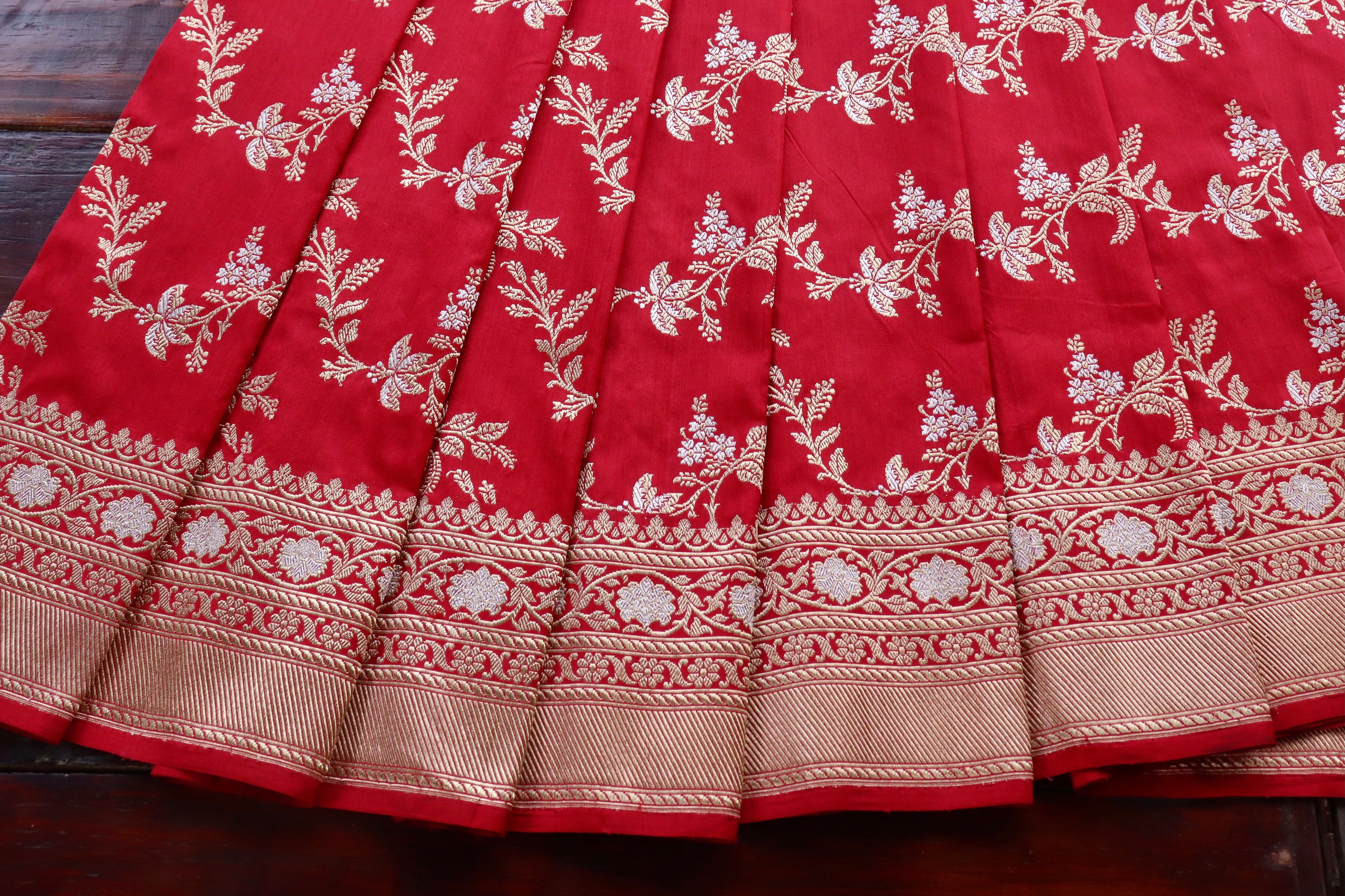 Classic Red Kadhua Phool Jangla Katan Silk Saree