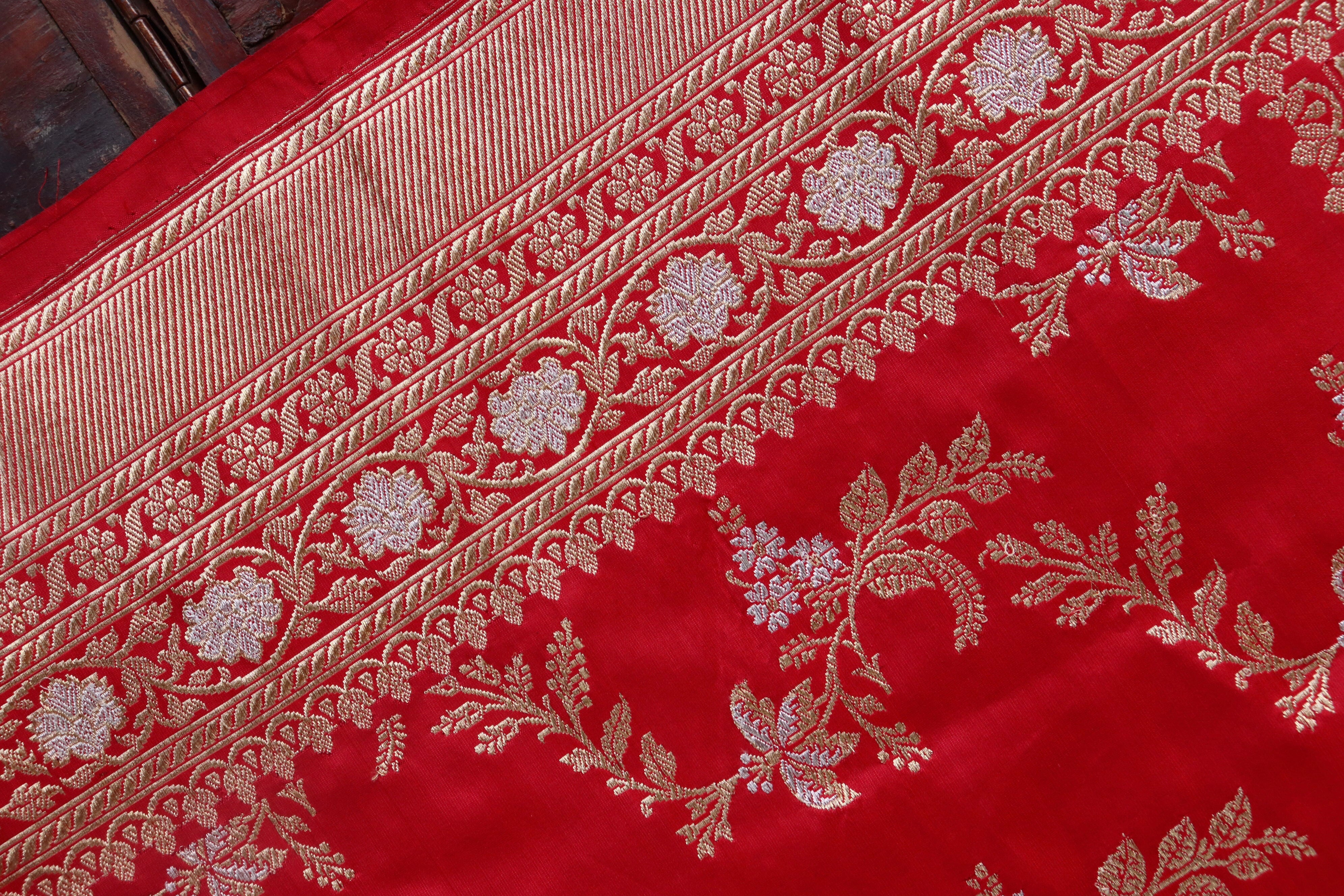 Classic Red Kadhua Phool Jangla Katan Silk Saree