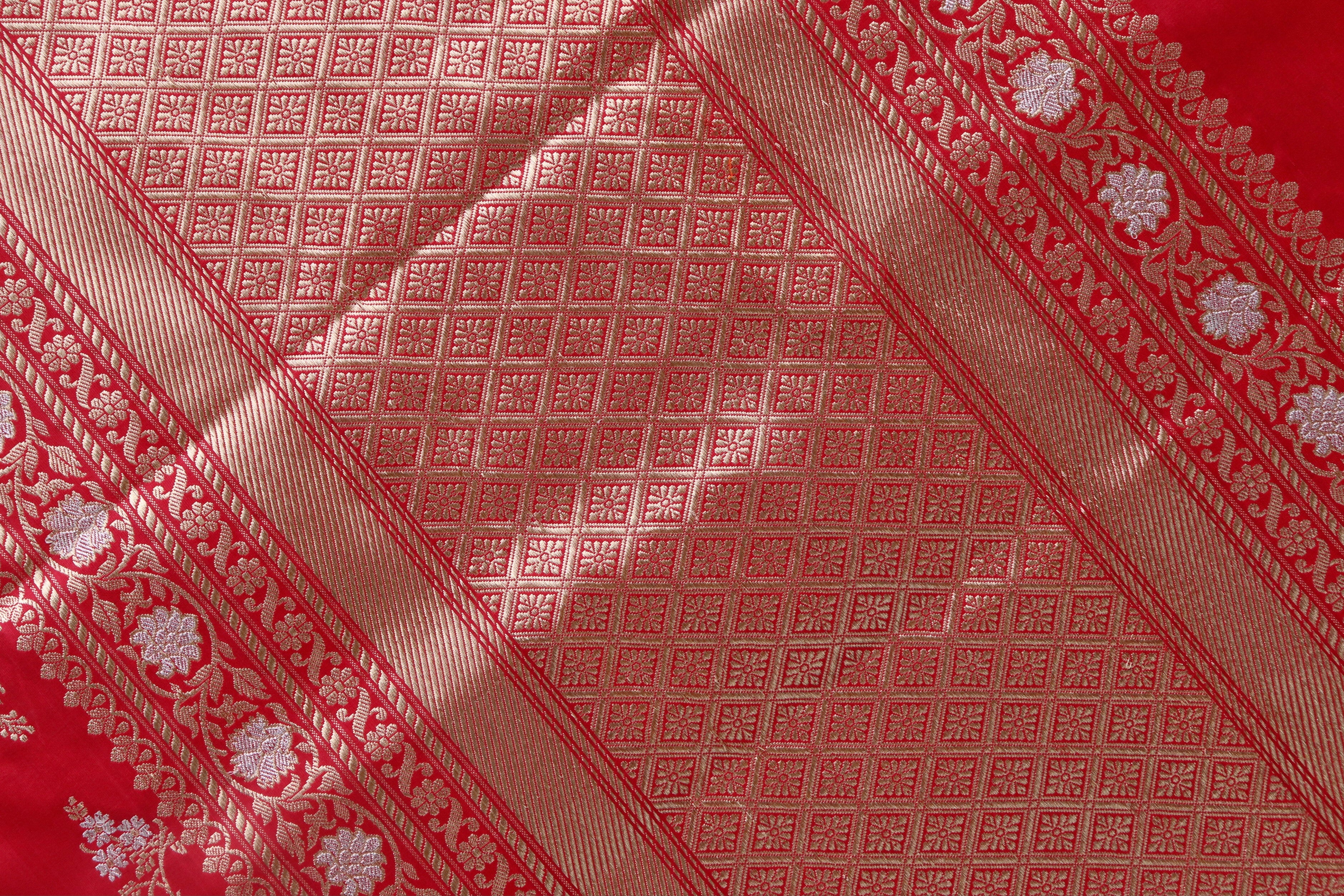 Classic Red Kadhua Phool Jangla Katan Silk Saree