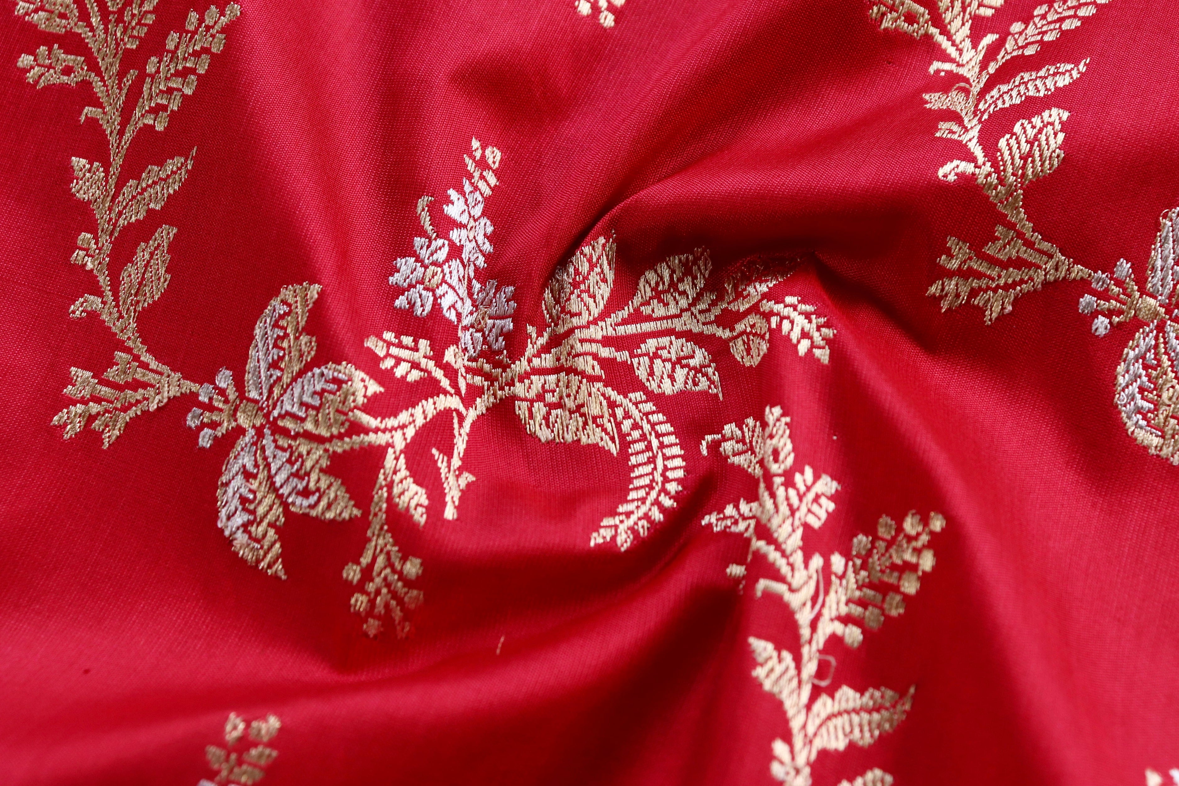 Classic Red Kadhua Phool Jangla Katan Silk Saree