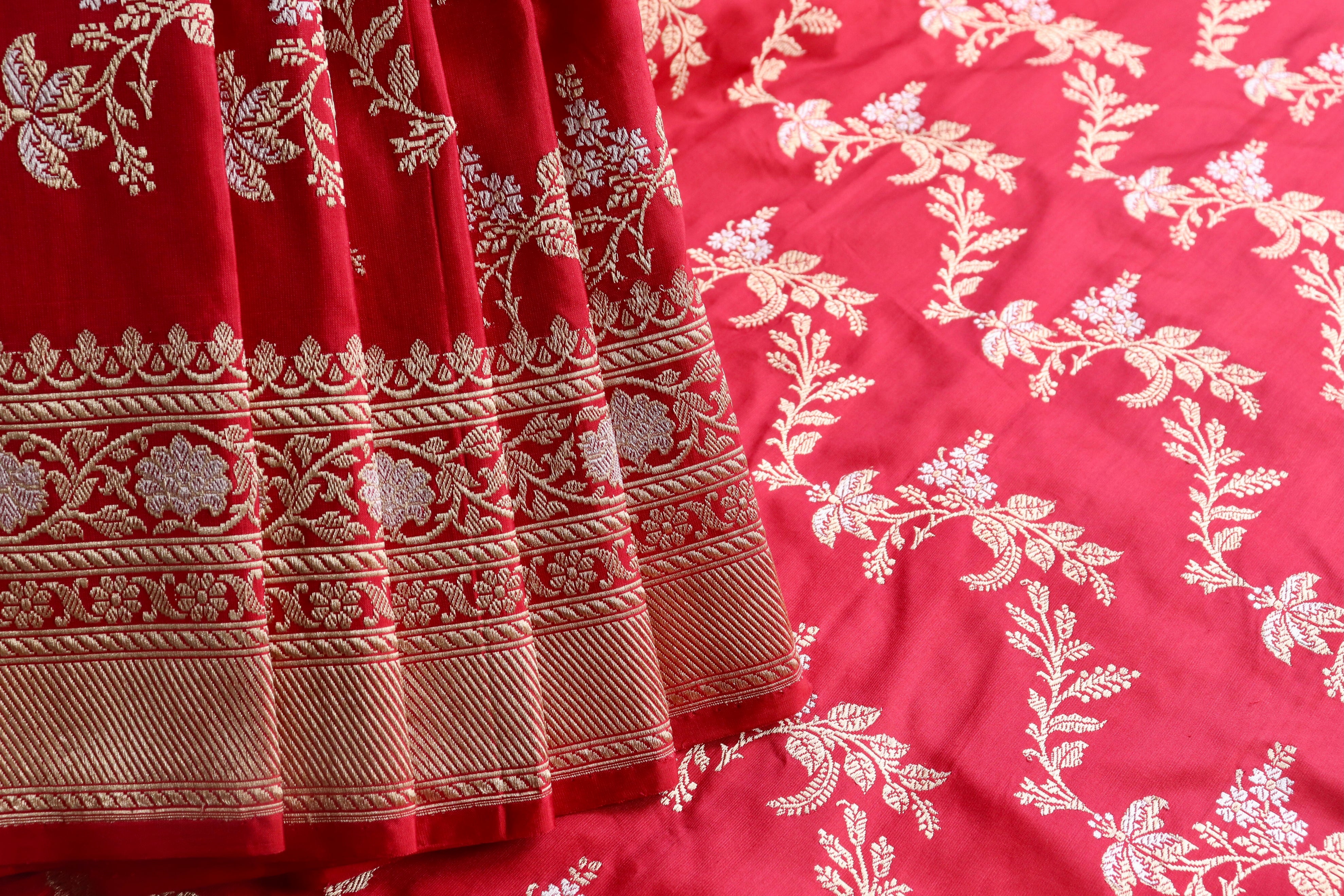 Classic Red Kadhua Phool Jangla Katan Silk Saree