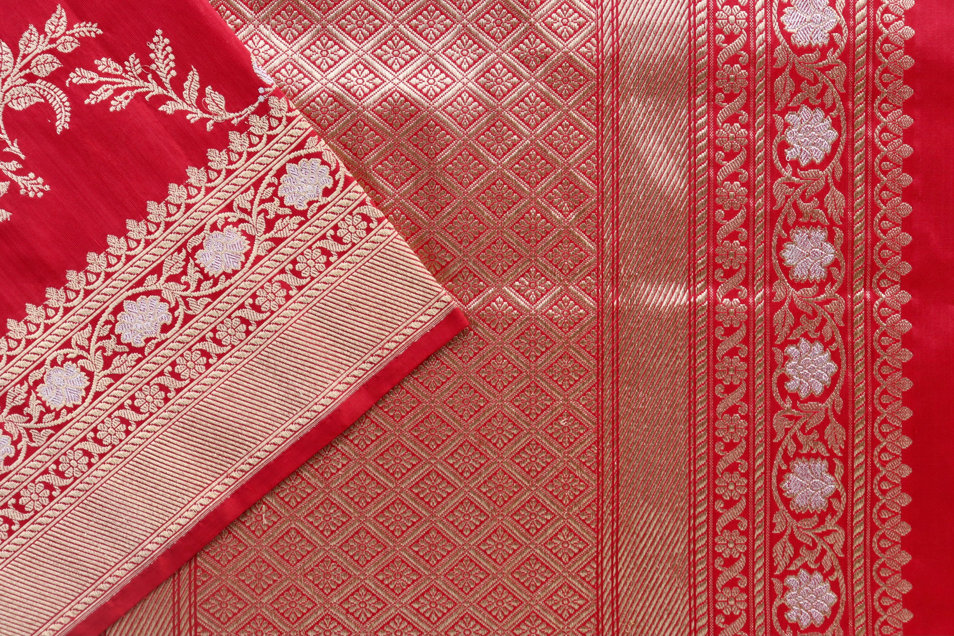 Classic Red Kadhua Phool Jangla Katan Silk Saree