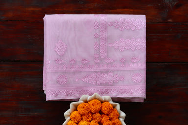 Pink Resham Kadhua Pure Kora Silk Saree | Stuti Weaves