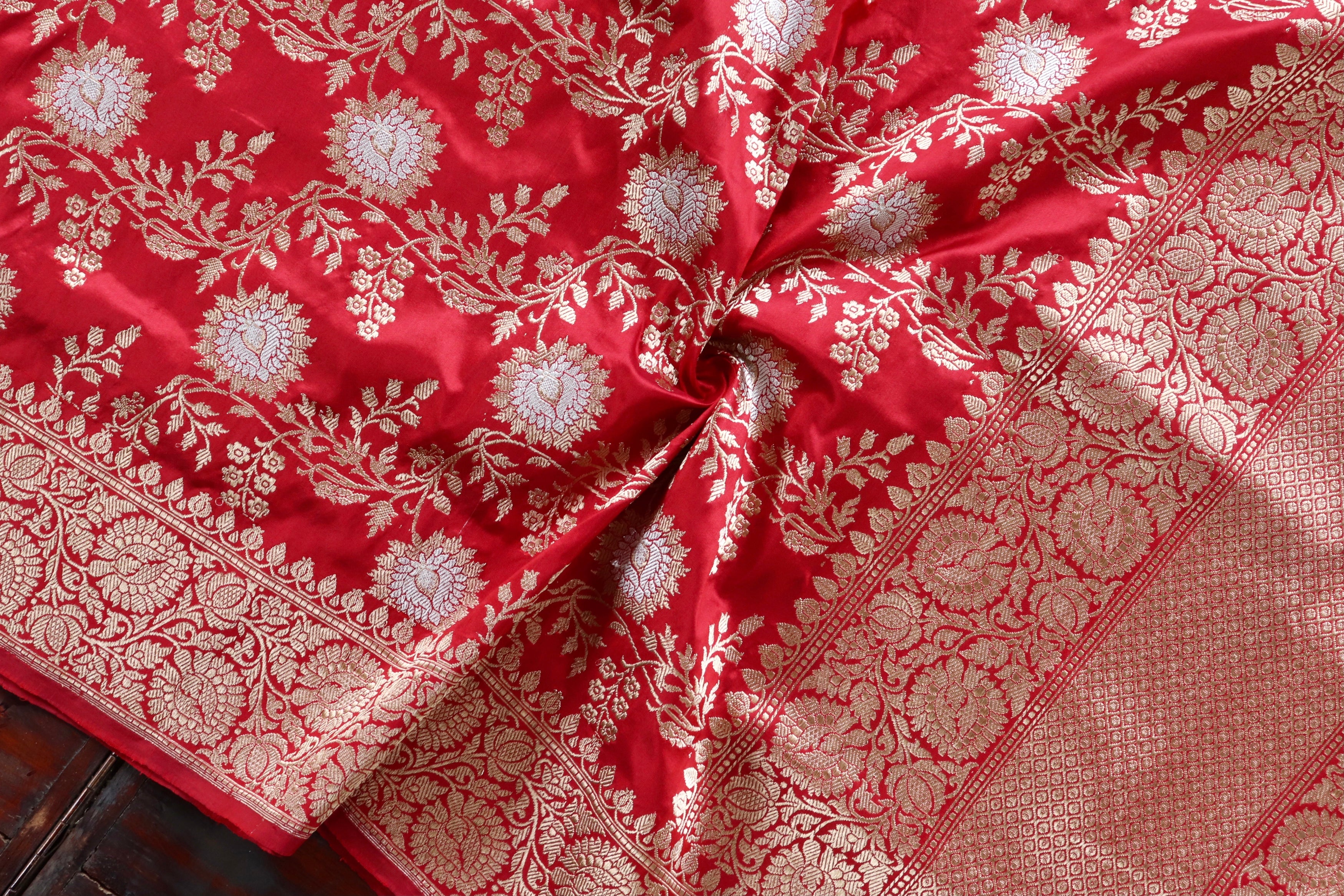 Red Jangla Pure Silk Handloom Banarasi Dupatta
