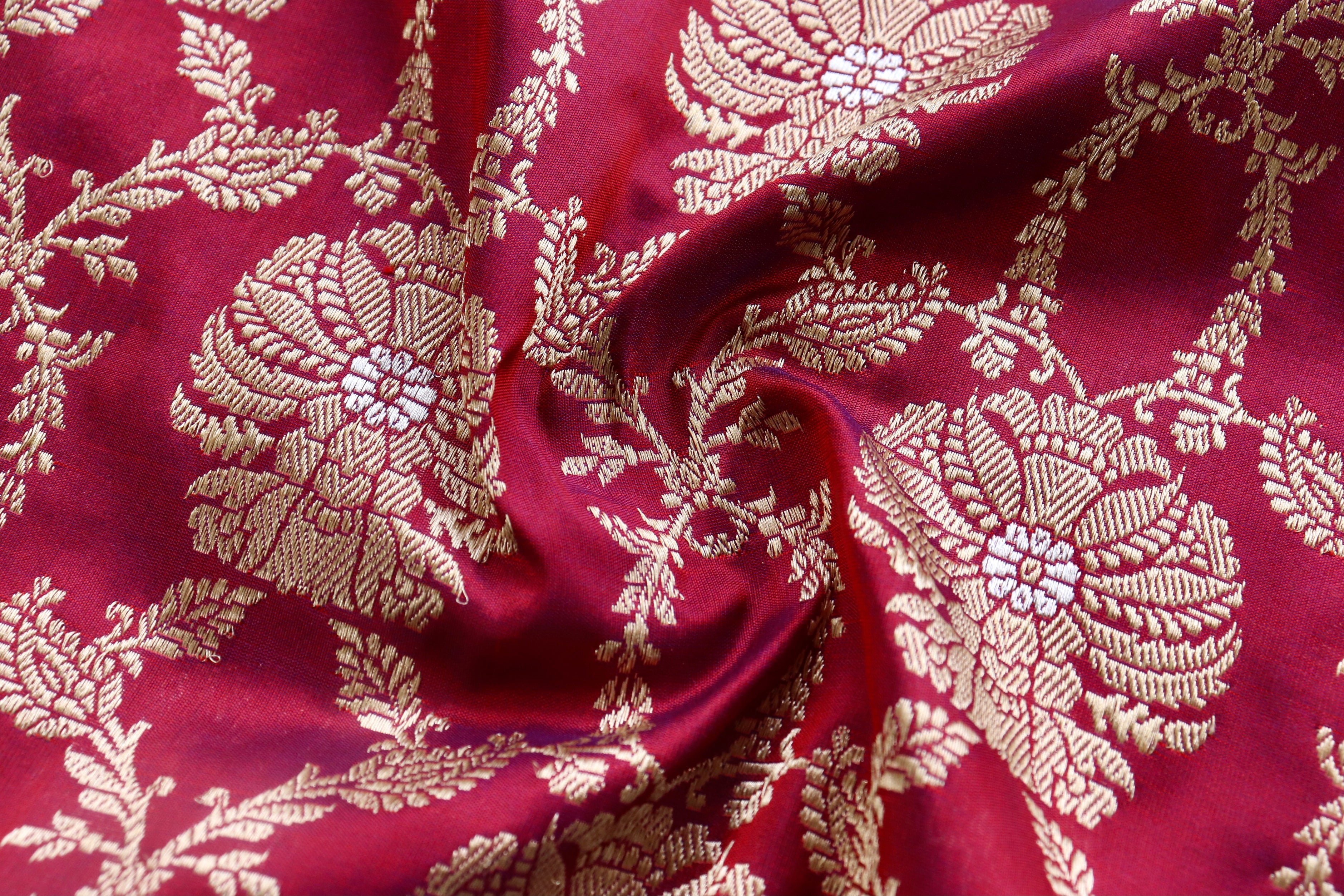Burgundy Chinar Jangla Pure Silk Handloom Banarasi Saree