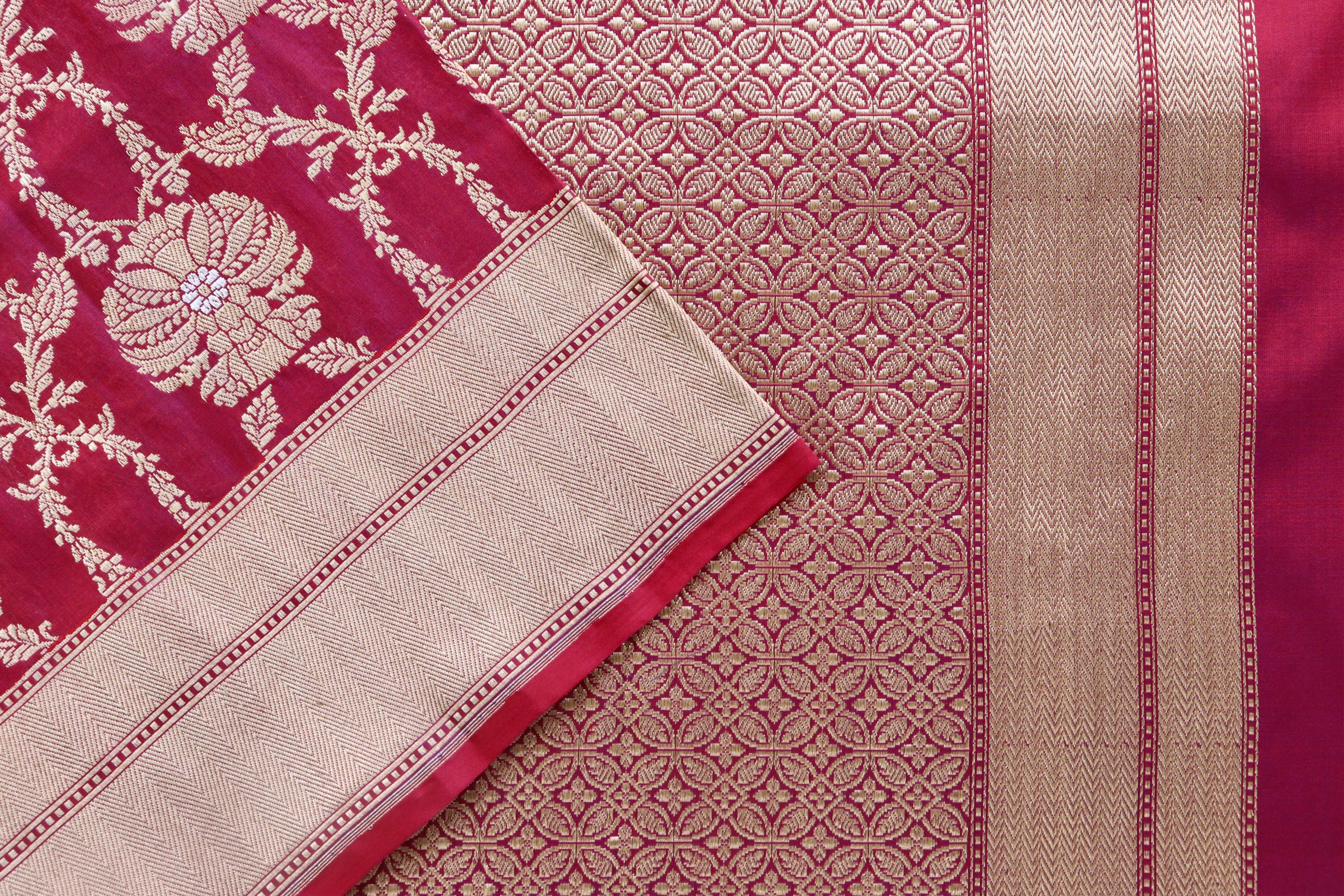 Burgundy Chinar Jangla Pure Silk Handloom Banarasi Saree