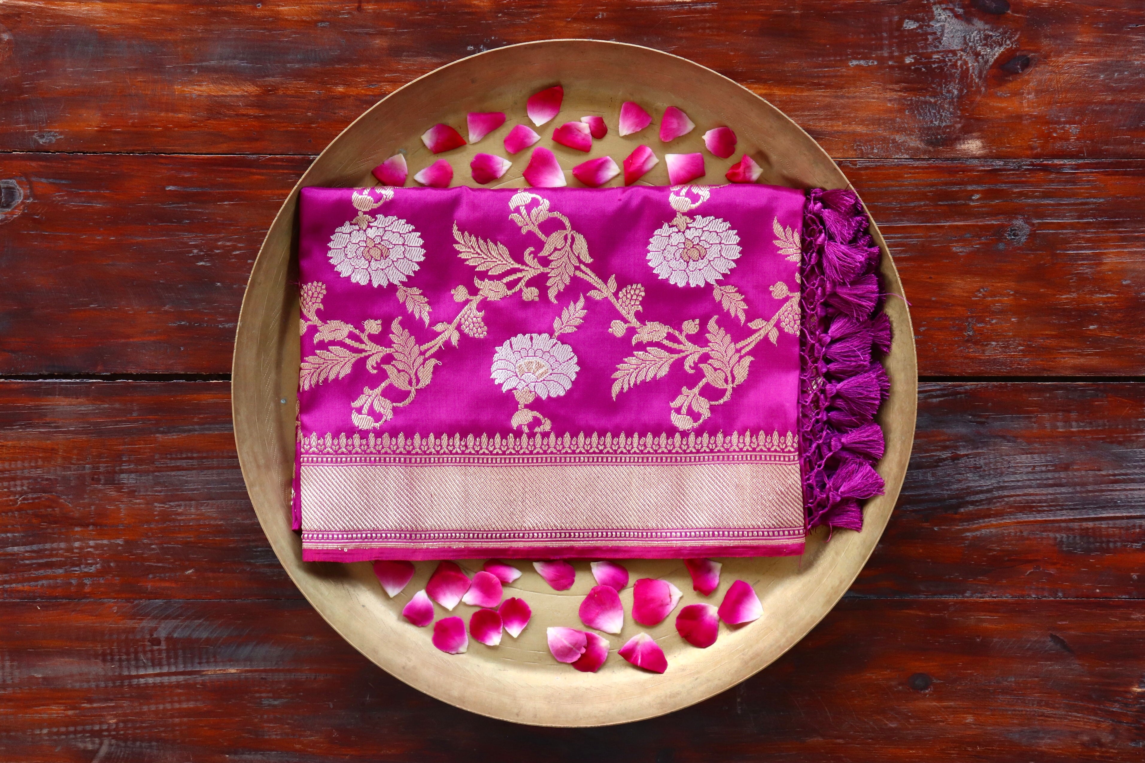 Purple Pink Pure Silk Handloom Banarasi Dupatta
