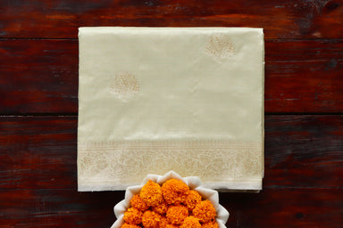 Cream Green Motif Pure Silk Banarasi Saree | Stuti Weaves