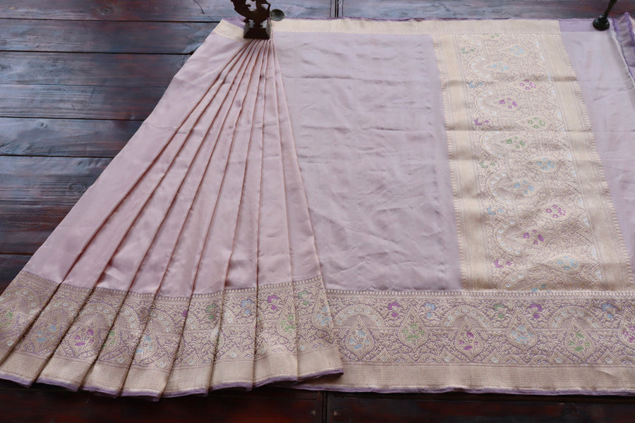 Border close-up on Baby Pink & Baby Purple Tissue Kadiyal saree