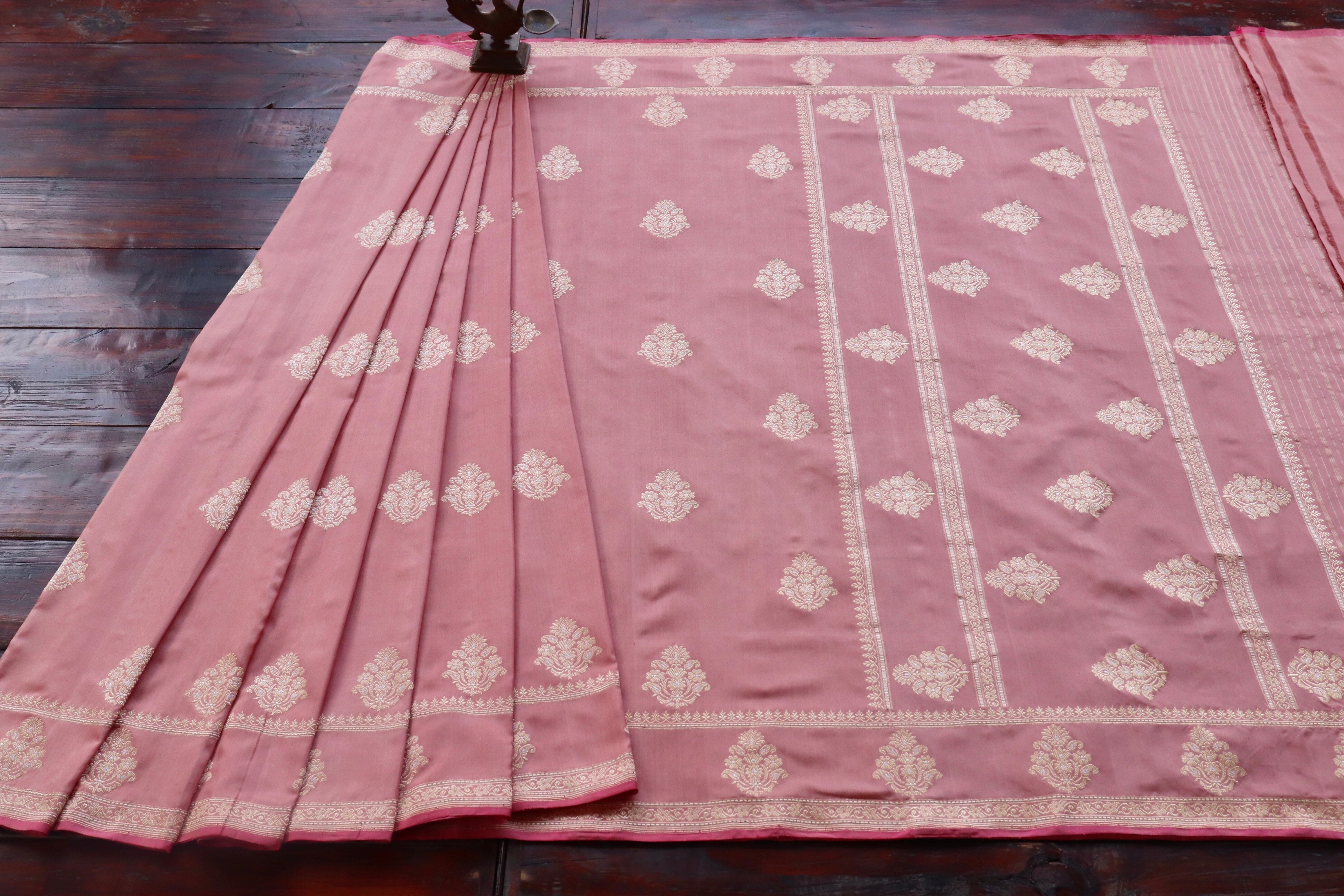 Rose Pink Kadhua Motif Pure Silk Handloom Banarasi Saree