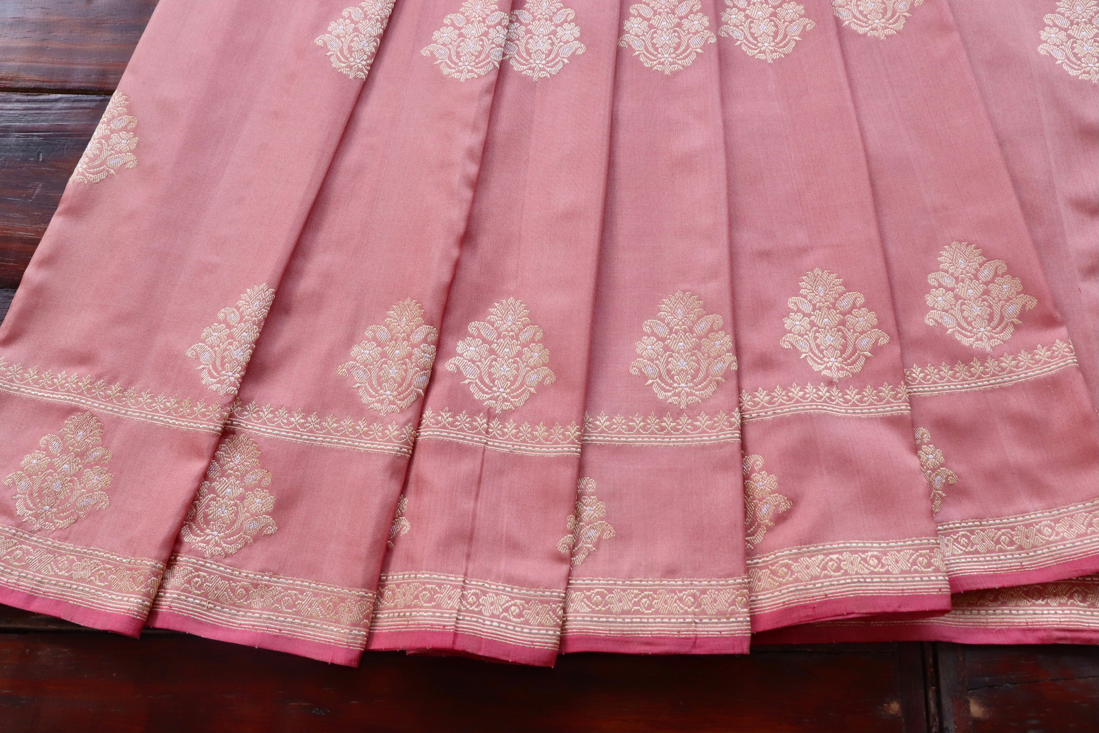 Rose Pink Kadhua Motif Pure Silk Handloom Banarasi Saree