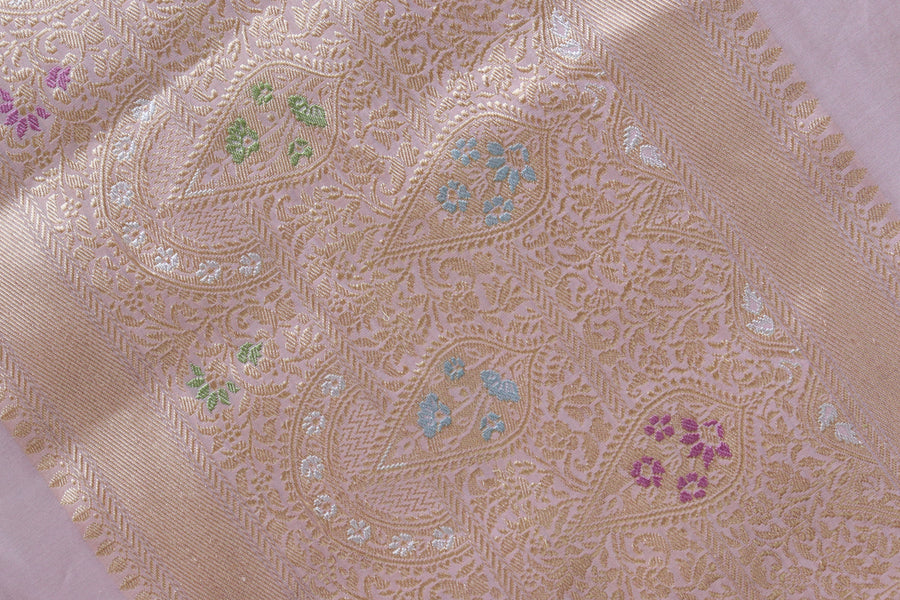 Aanchal motif on Baby Pink & Baby Purple Kadiyal saree