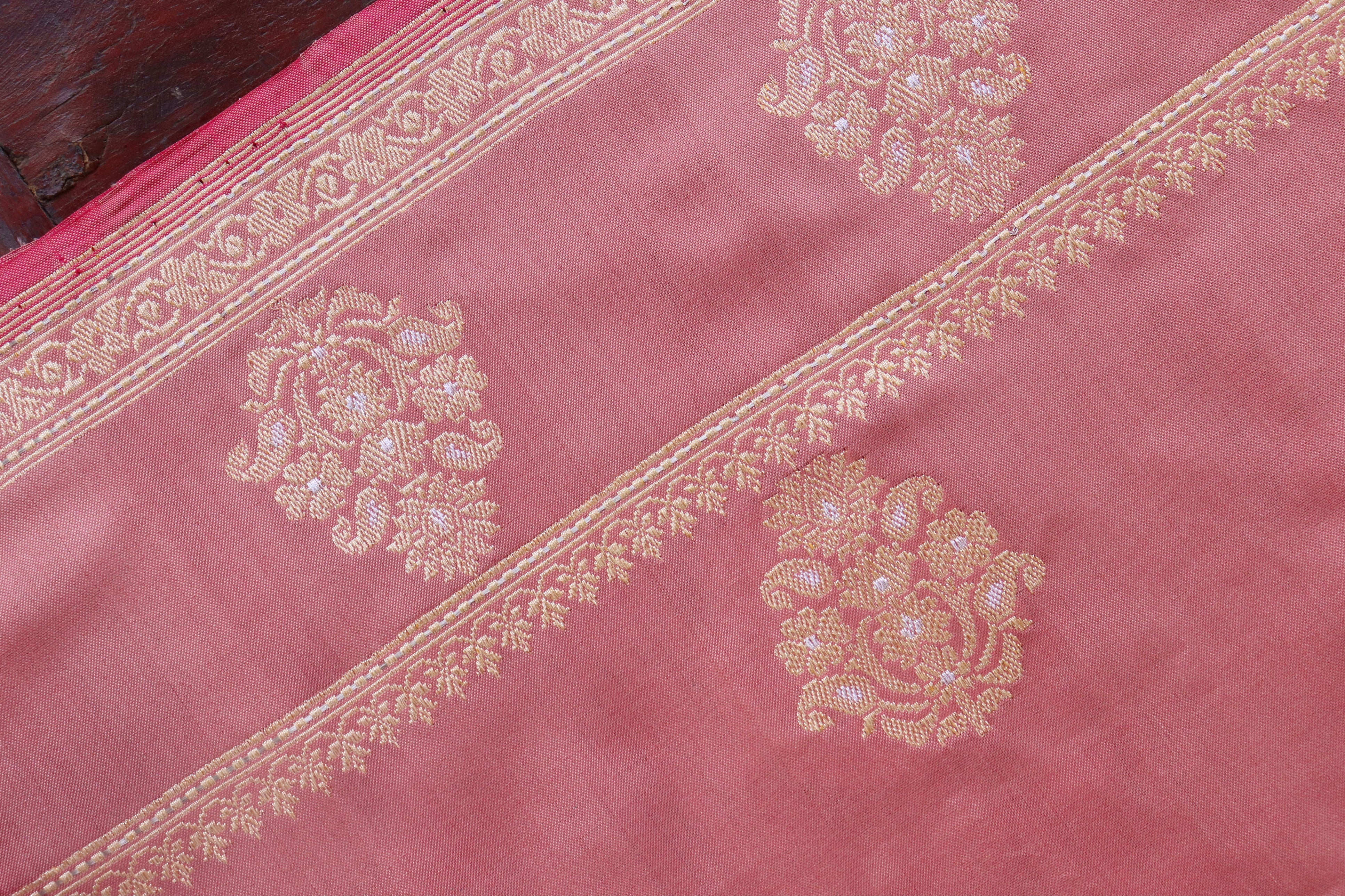 Rose Pink Kadhua Motif Pure Silk Handloom Banarasi Saree