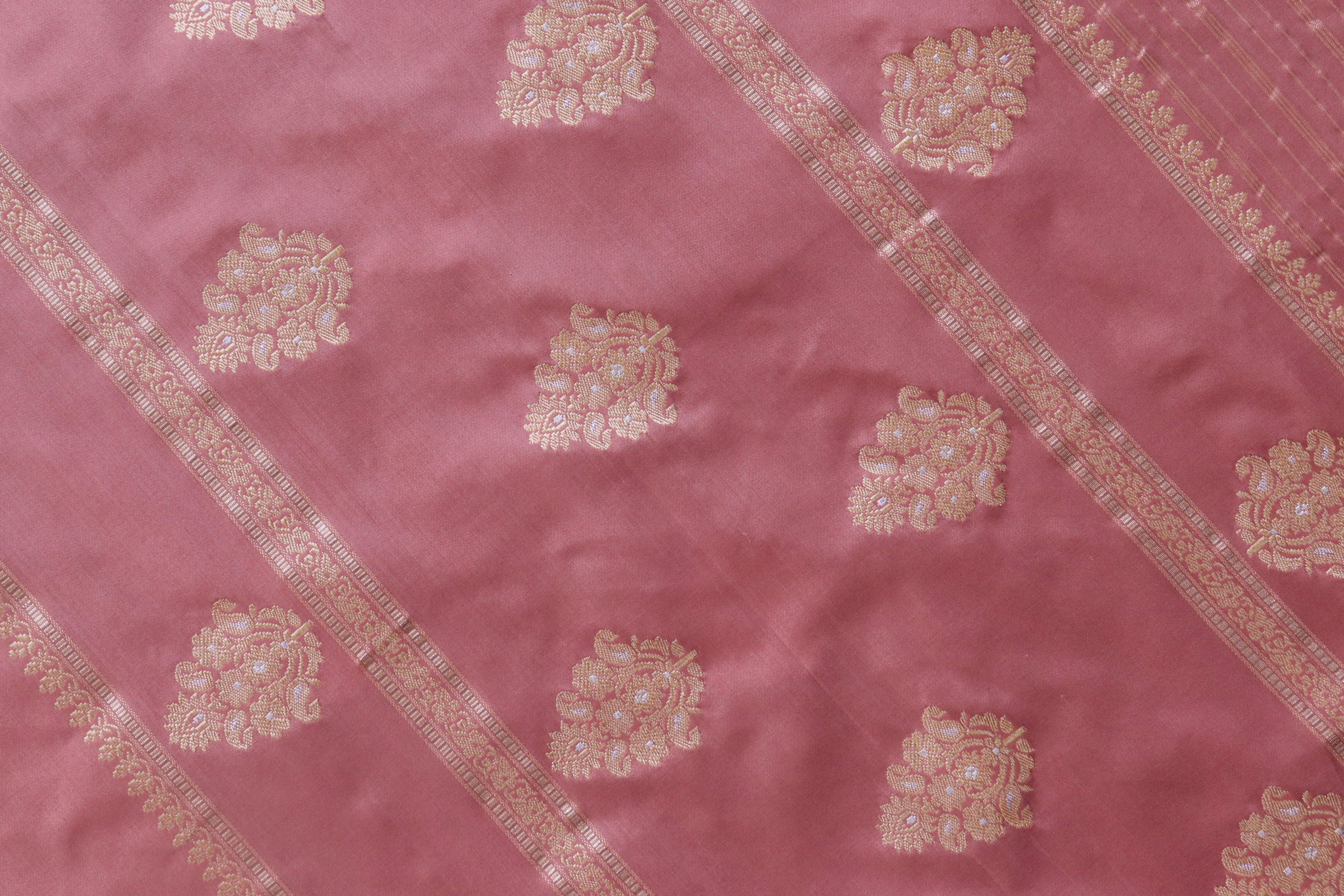 Rose Pink Kadhua Motif Pure Silk Handloom Banarasi Saree