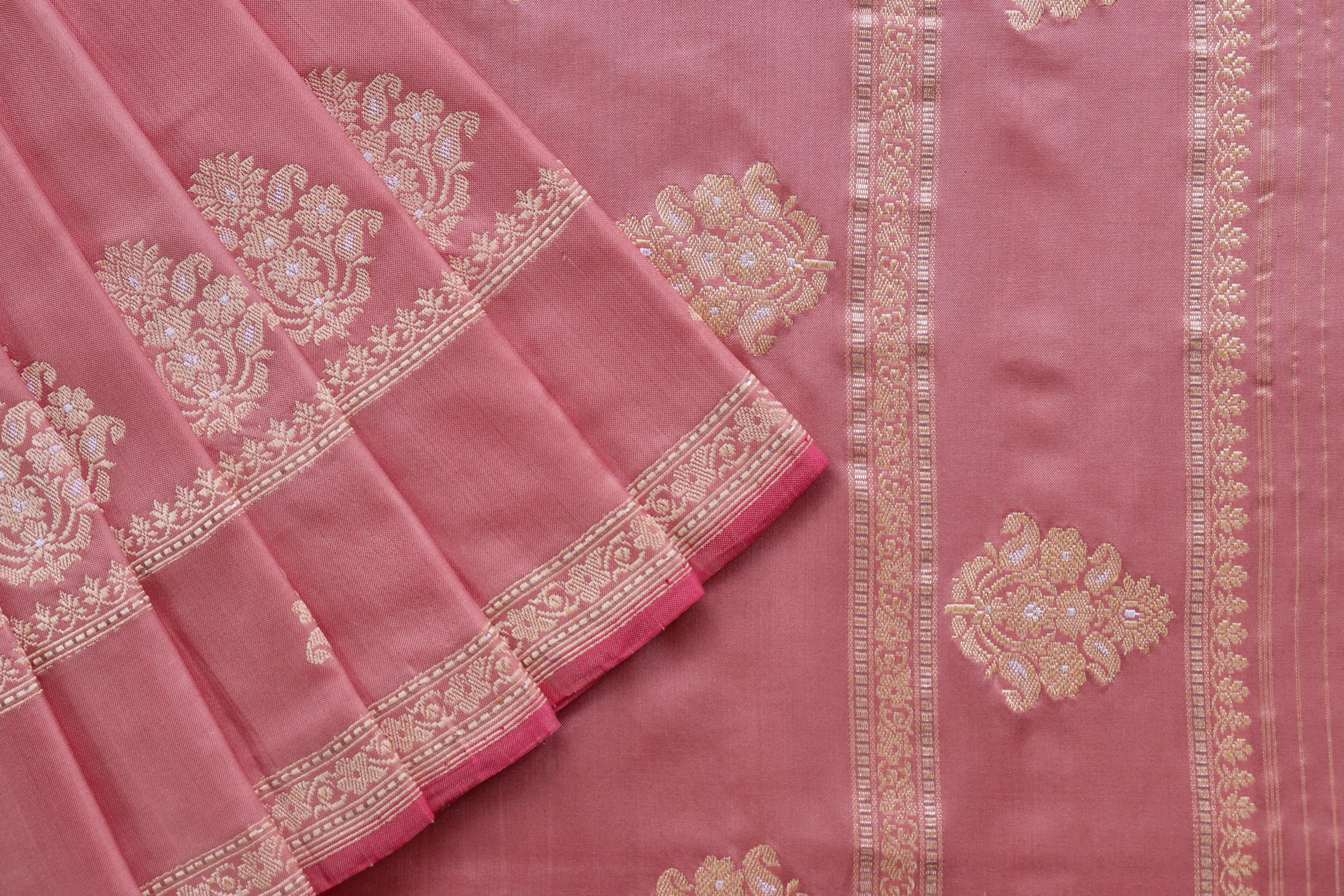Rose Pink Kadhua Motif Pure Silk Handloom Banarasi Saree