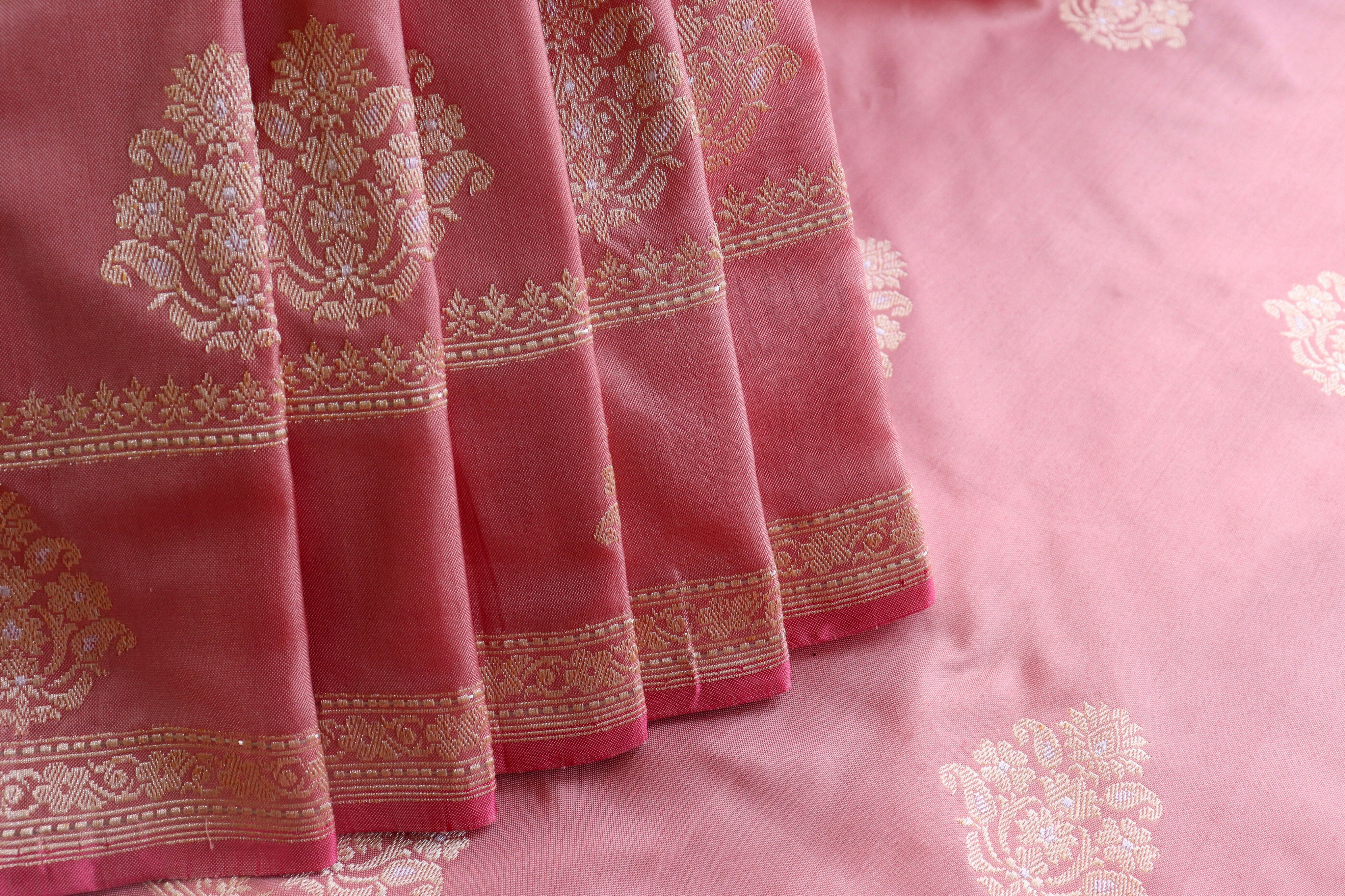 Rose Pink Kadhua Motif Pure Silk Handloom Banarasi Saree