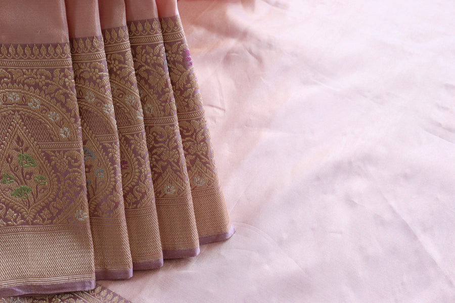 Pallu detail of Baby Pink & Baby Purple Tissue Kadiyal Banarasi saree