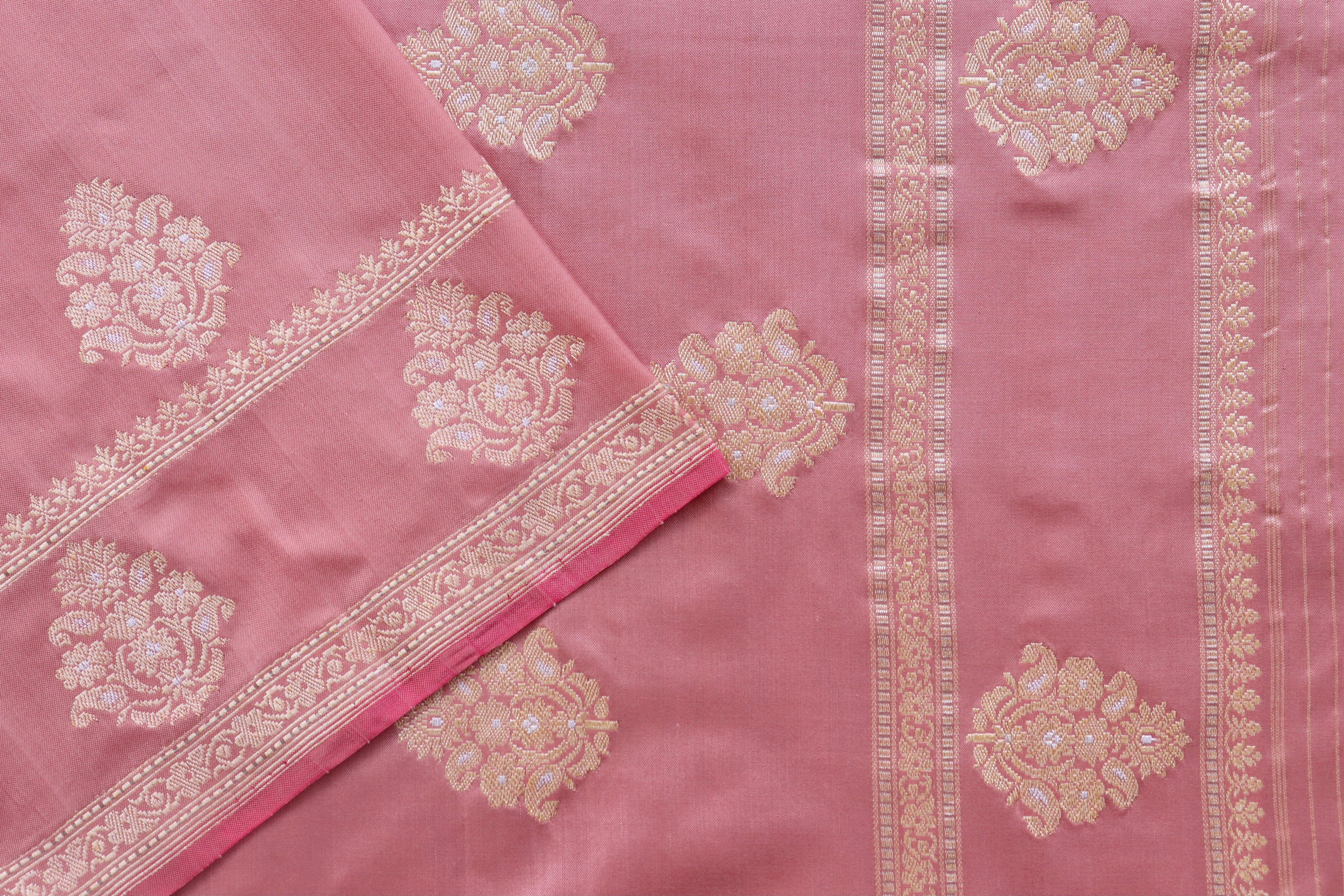 Rose Pink Kadhua Motif Pure Silk Handloom Banarasi Saree