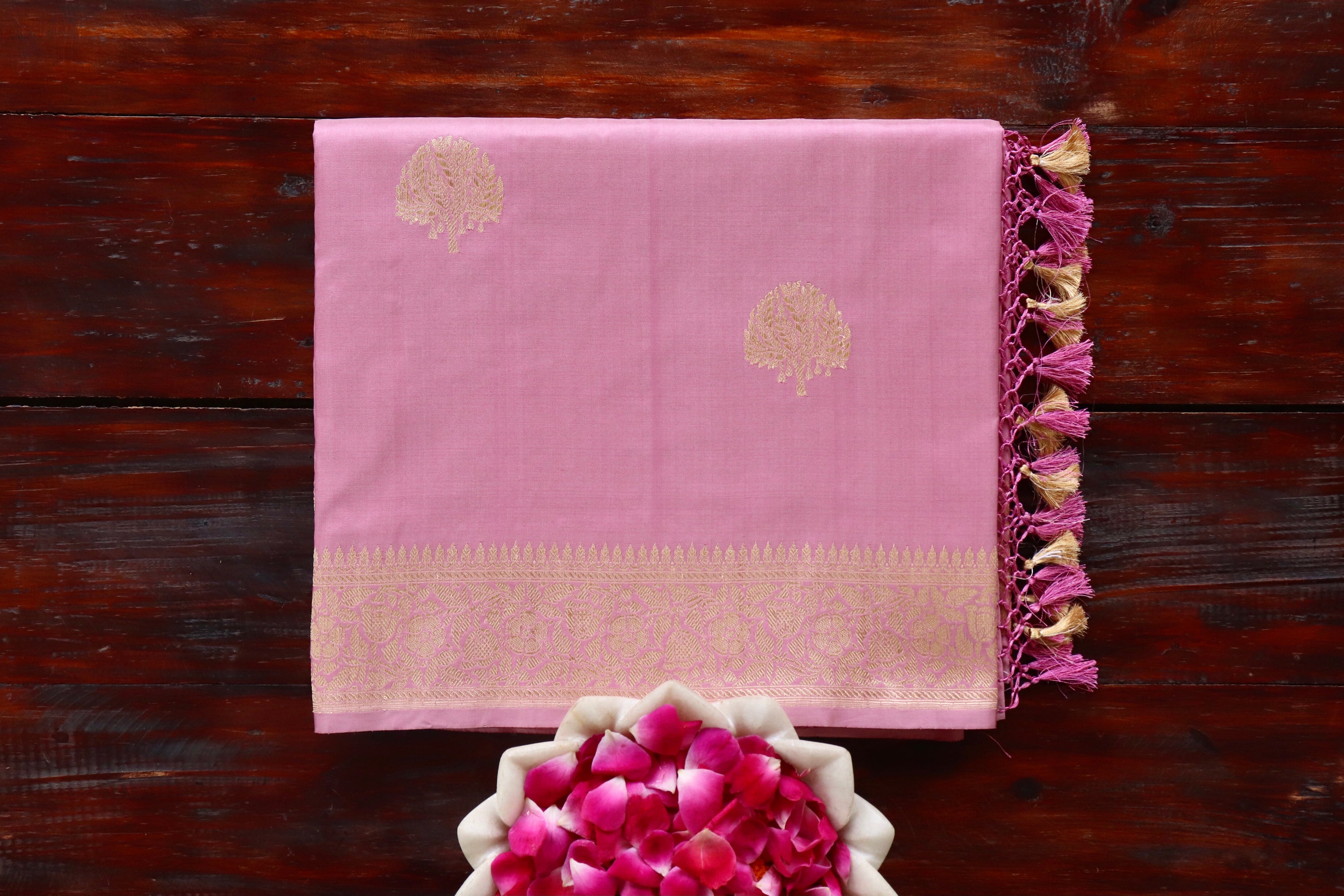 Pink Kadhua Motif Pure Silk Handloom Banarasi Saree
