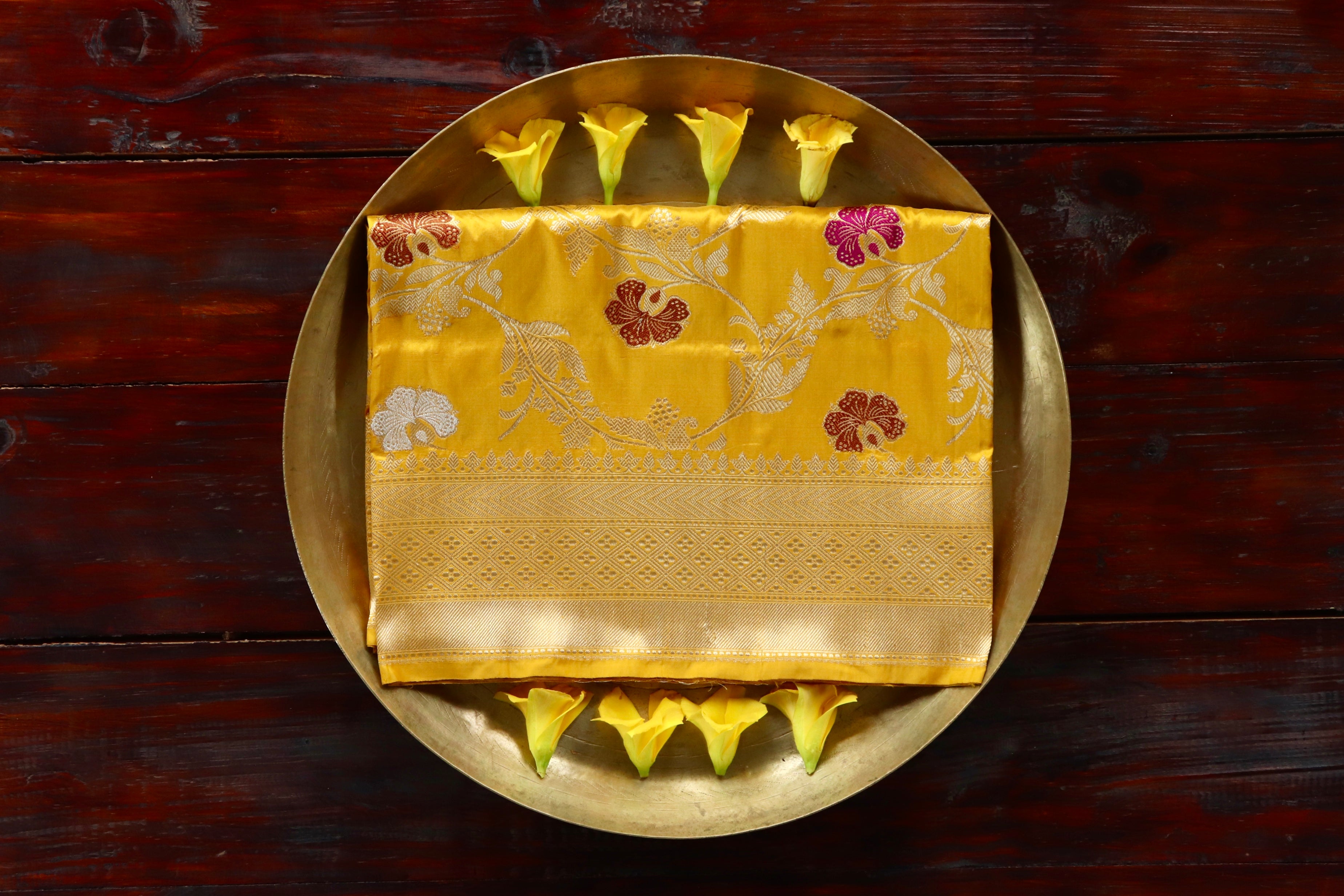 Yellow Meenadar Jangla Pure Silk Handloom Banarasi Dupatta