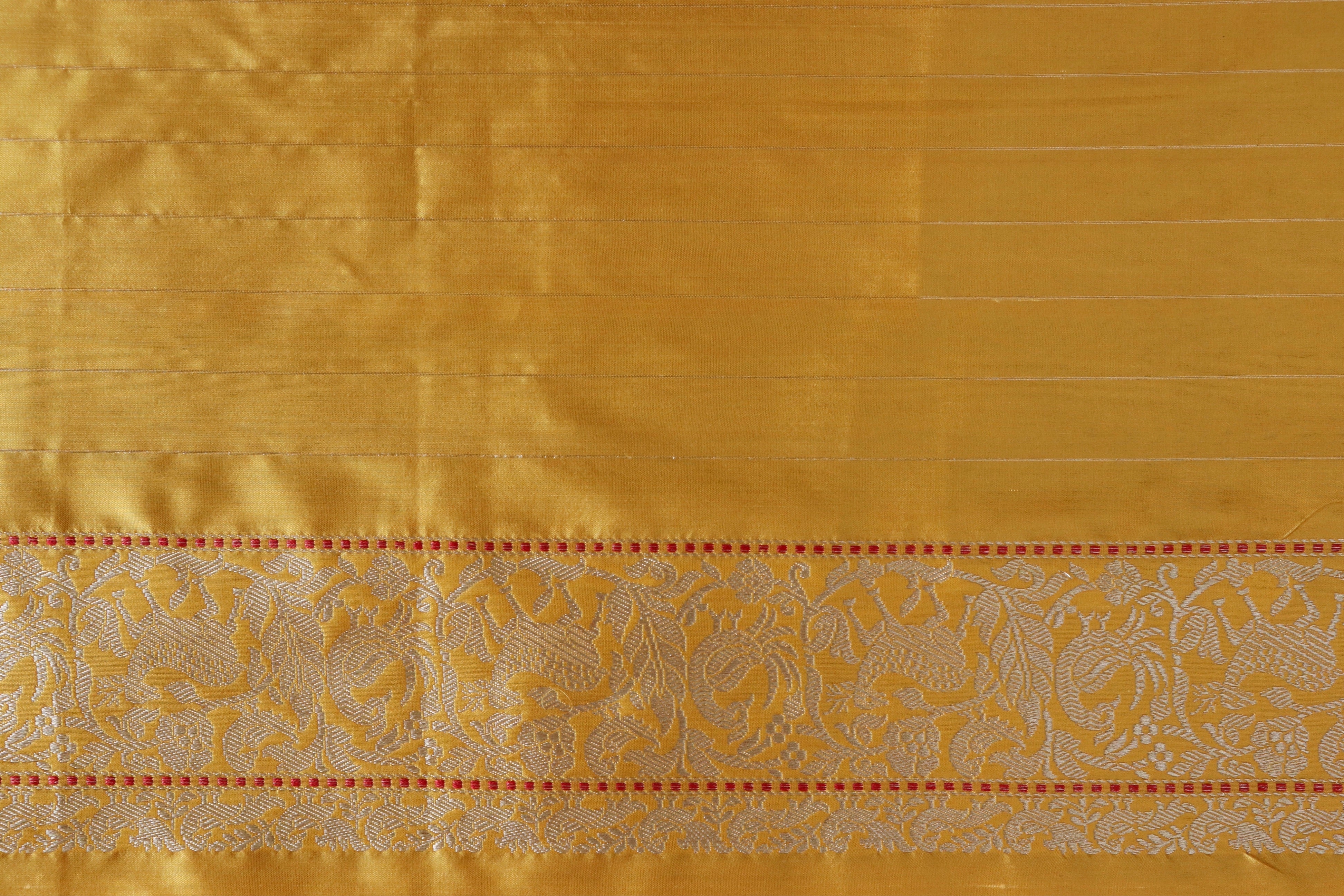 Yellow Tanchoi Shikargah Pure Silk Handloom Banarasi Saree