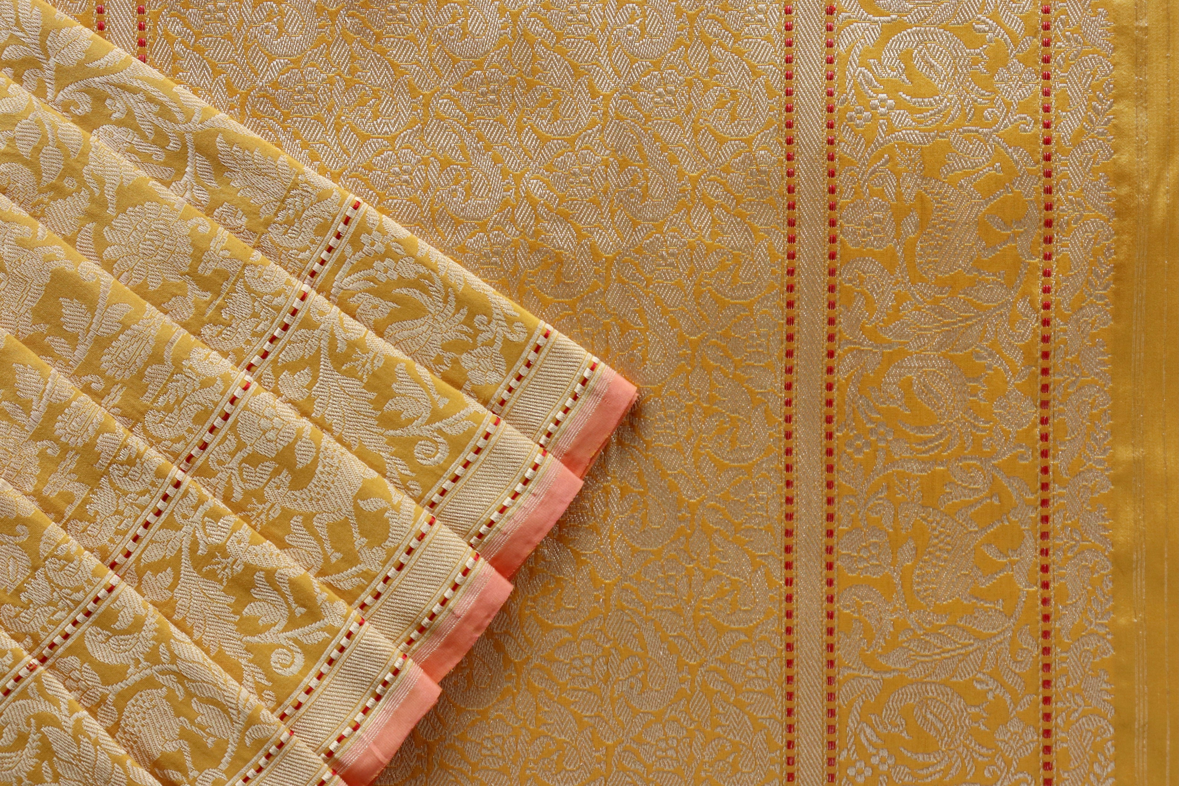 Yellow Tanchoi Shikargah Pure Silk Handloom Banarasi Saree