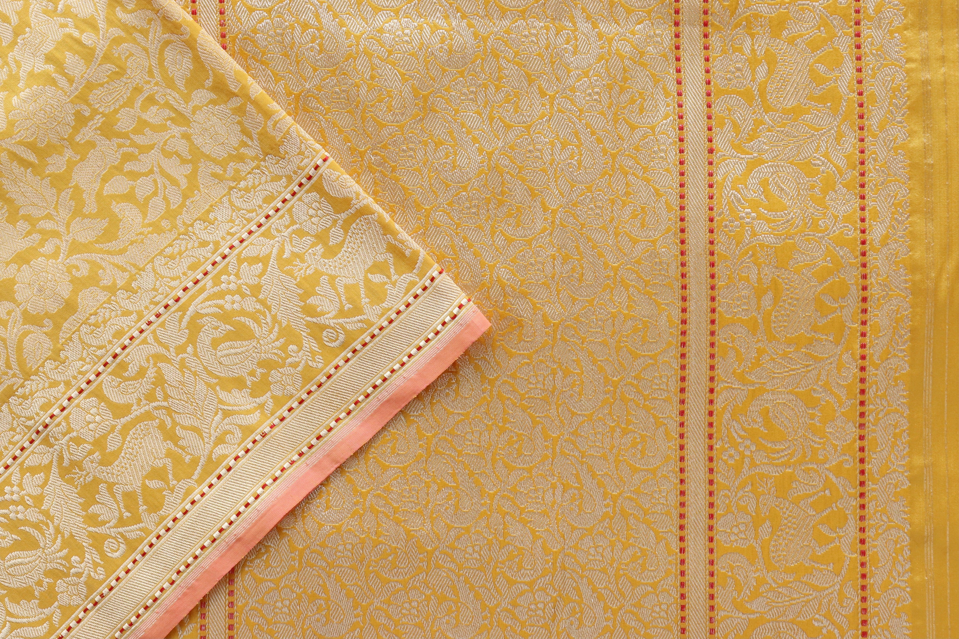 Yellow Tanchoi Shikargah Pure Silk Handloom Banarasi Saree