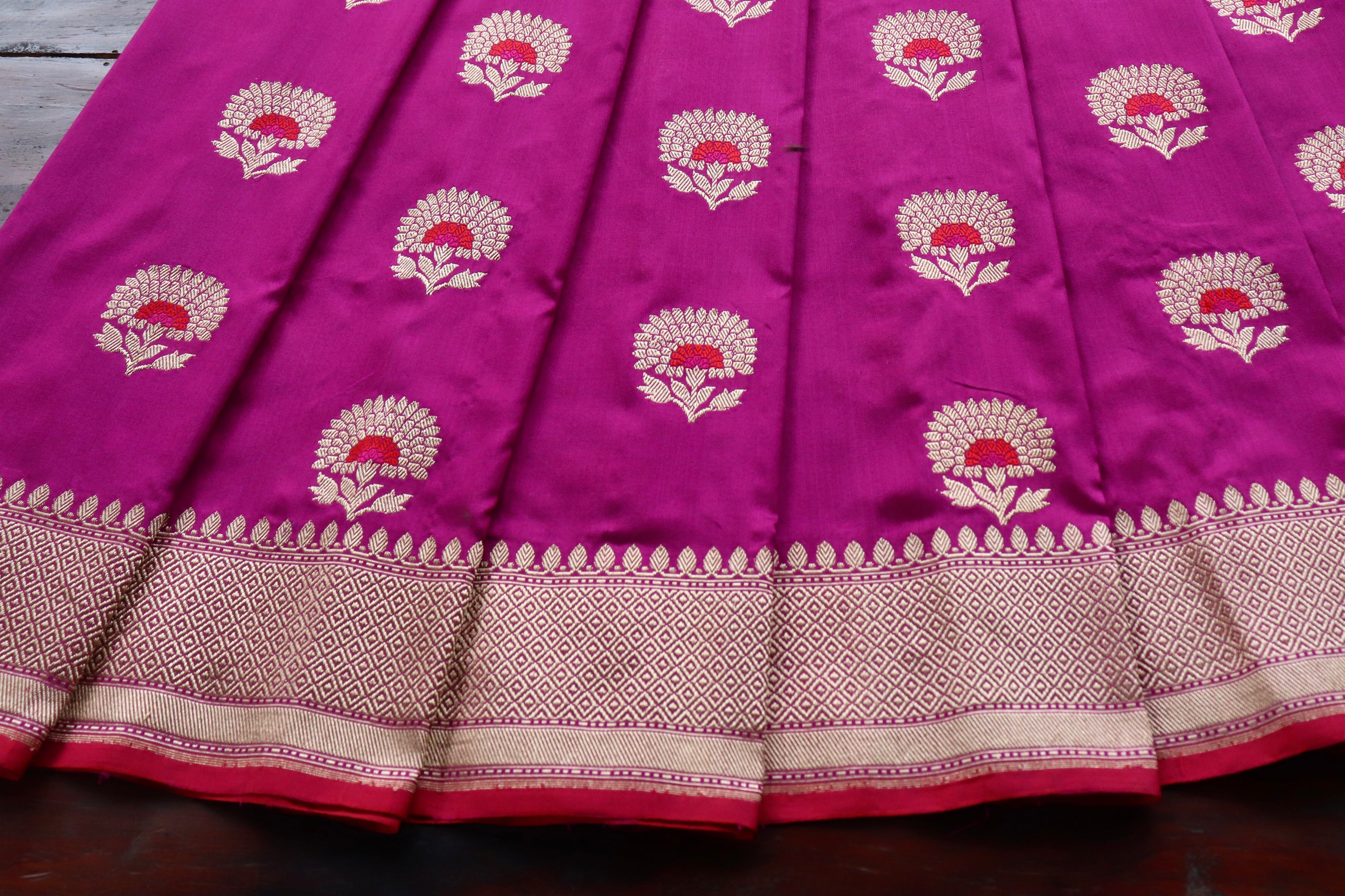 Purple Genda Motif Pure Silk Handloom Banarasi Saree