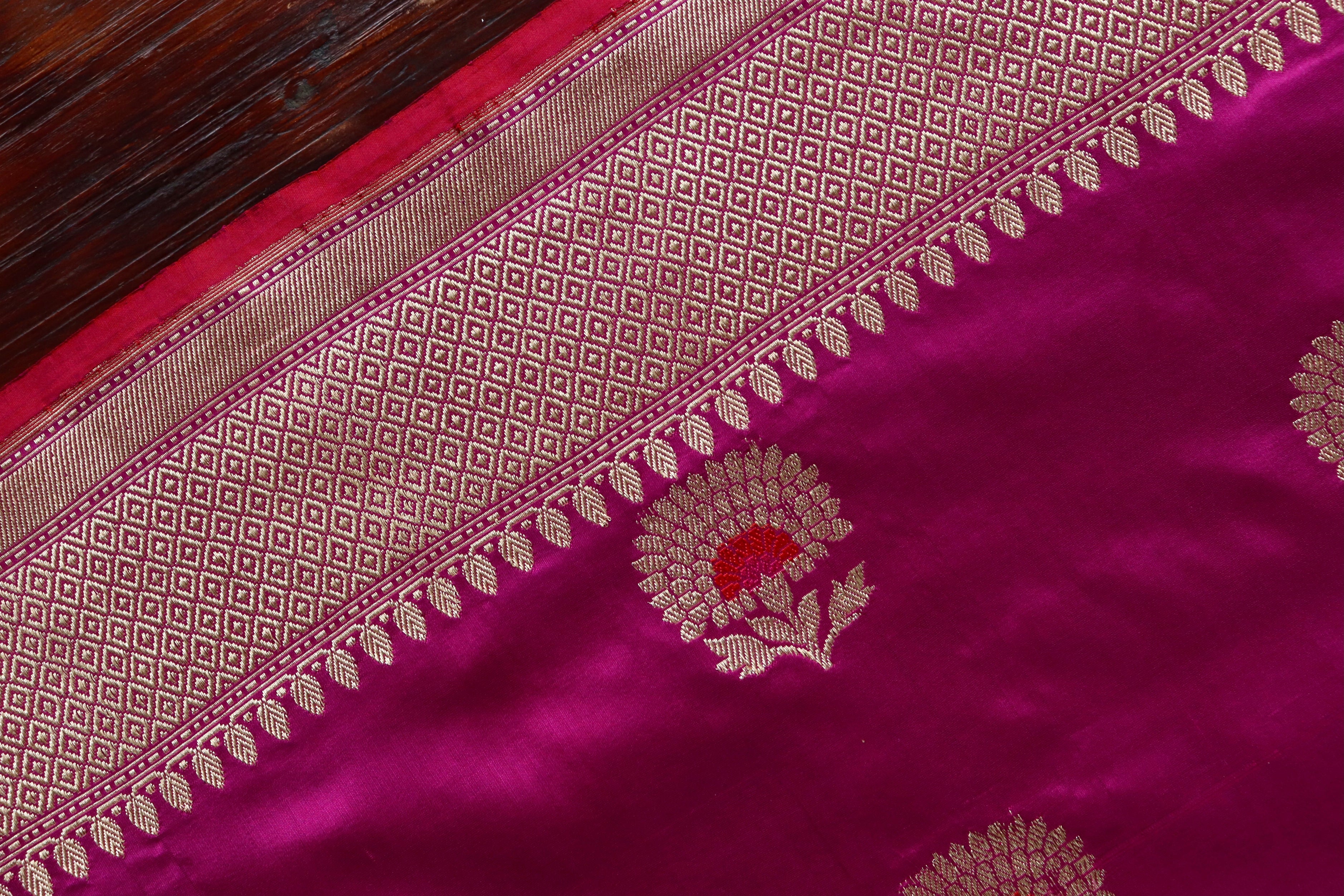 Purple Genda Motif Pure Silk Handloom Banarasi Saree