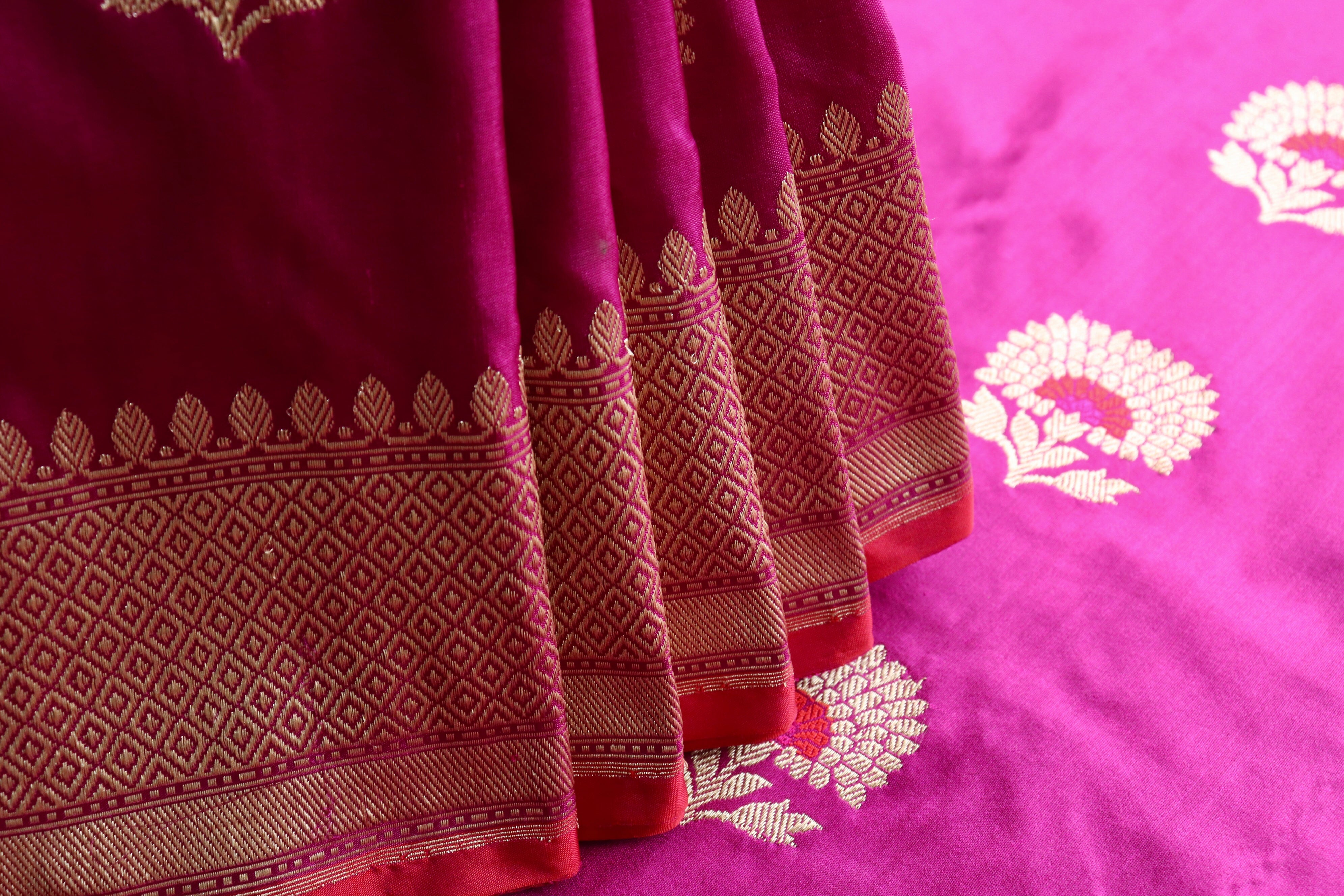 Purple Genda Motif Pure Silk Handloom Banarasi Saree
