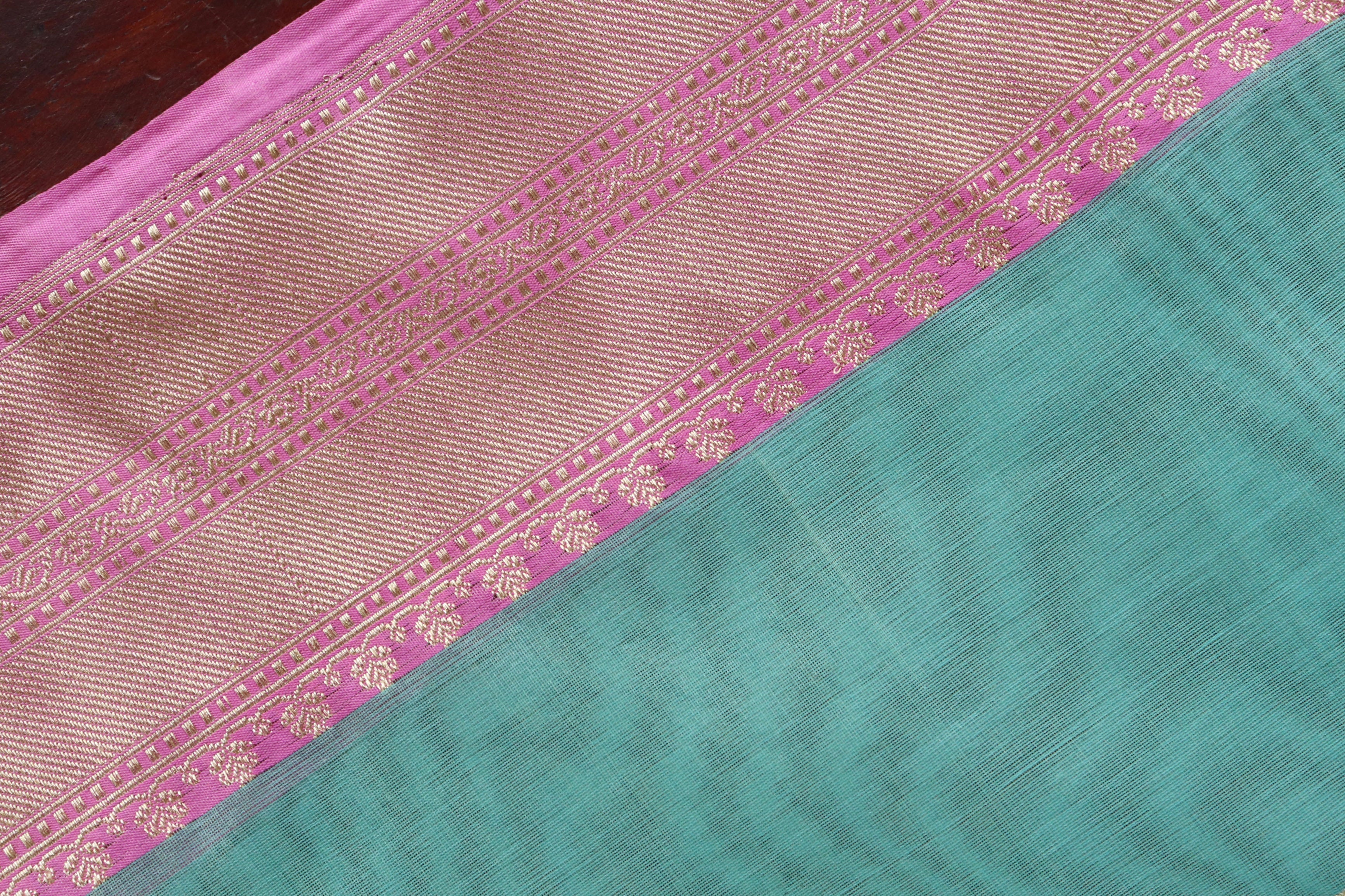 Sea Green & Pink Sona Rupa Motif Pure Silk Handloom Banarasi Saree