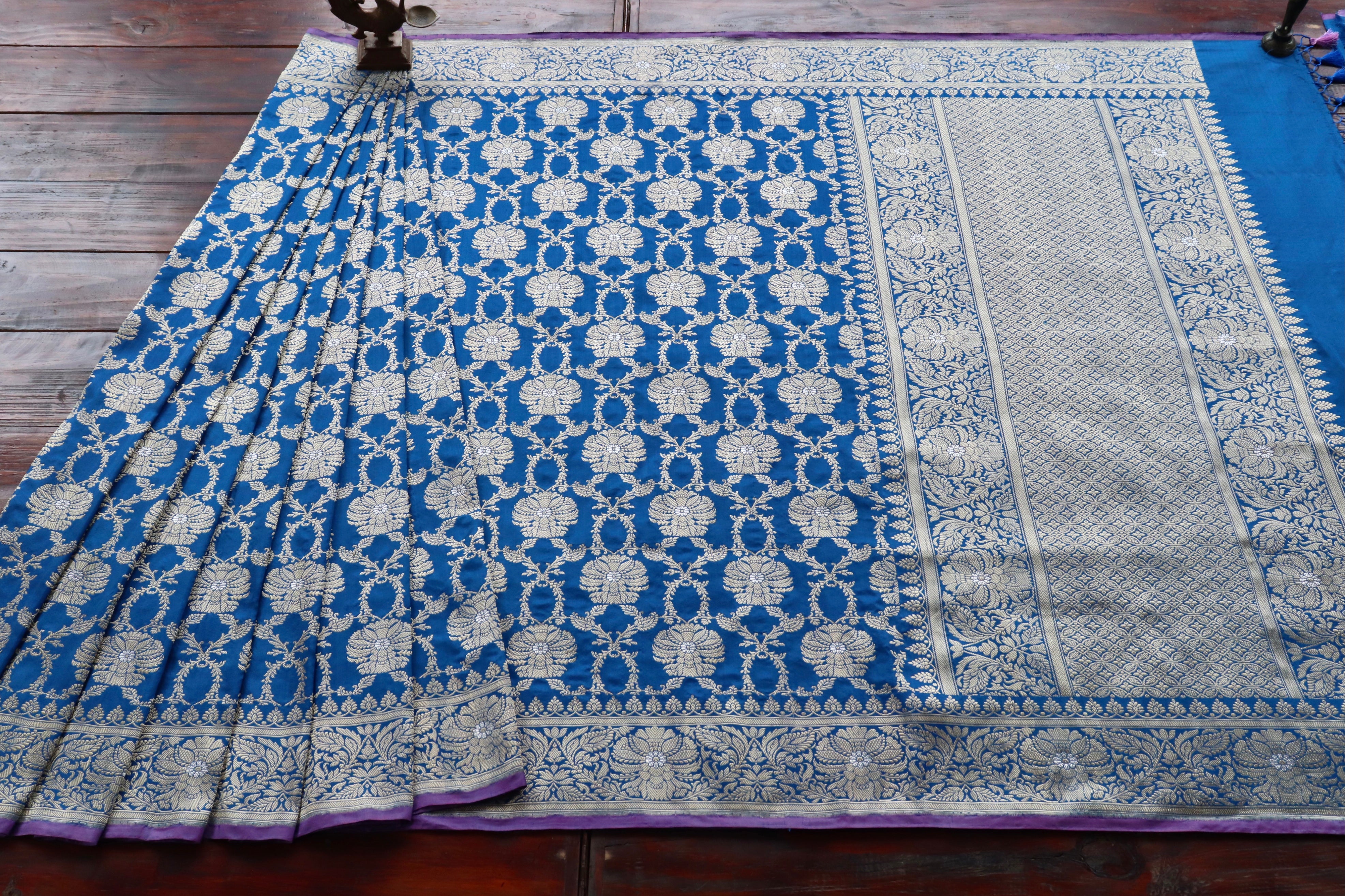 Cobalt Chinar Jangla Pure Silk Handloom Banarasi Saree