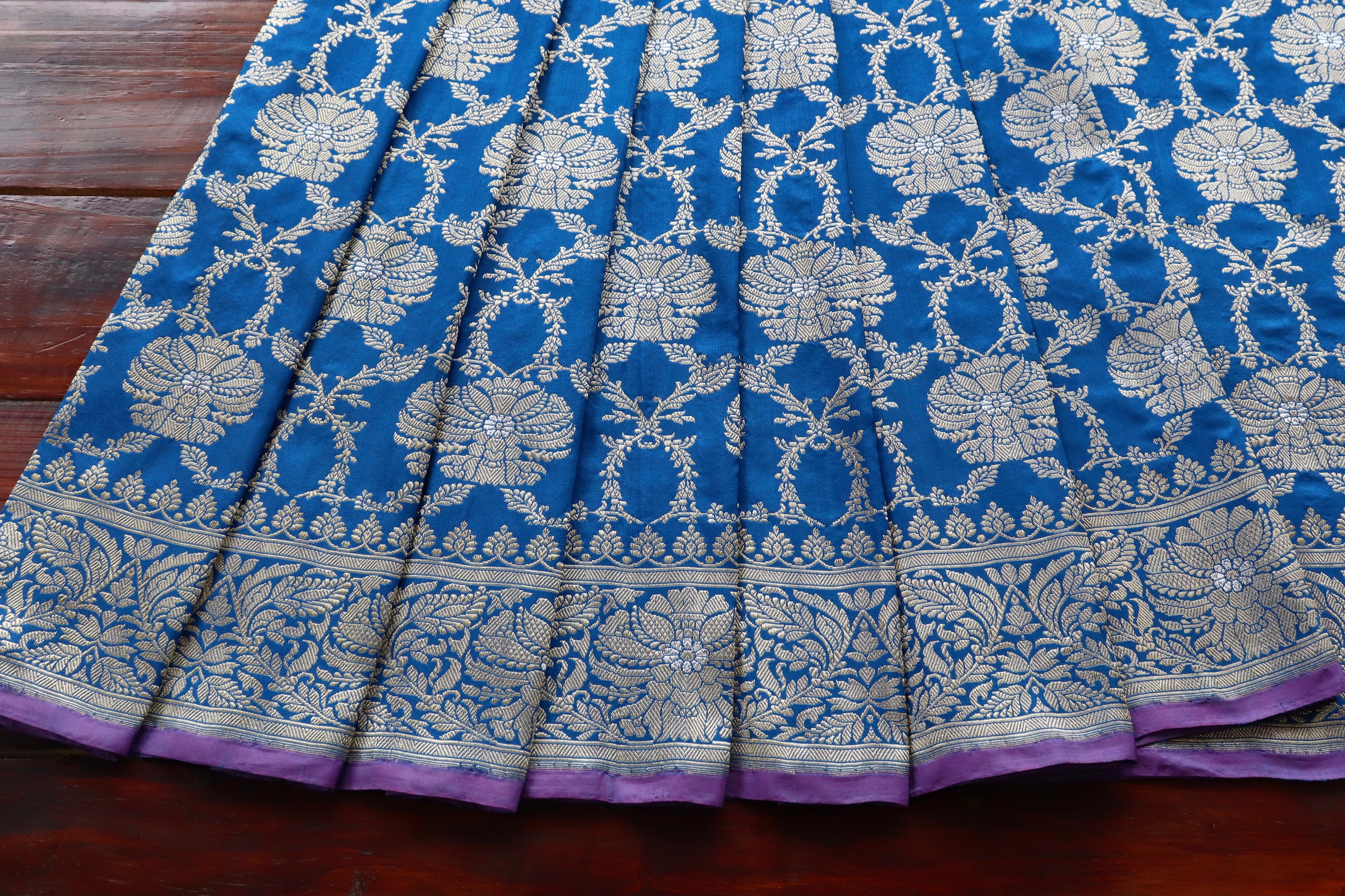 Cobalt Chinar Jangla Pure Silk Handloom Banarasi Saree