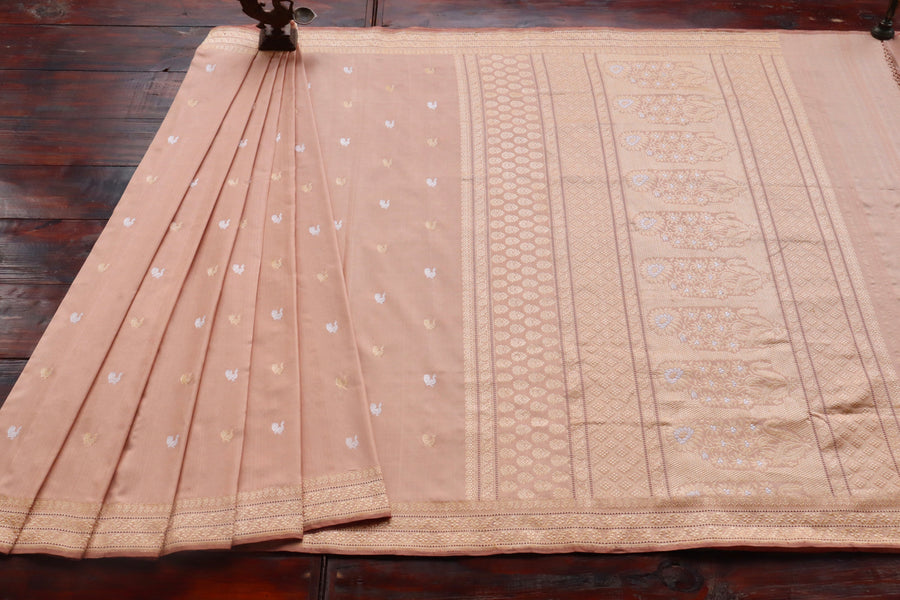 Sandalwood Peacock Motif Pure Silk Handloom Banarasi Saree
