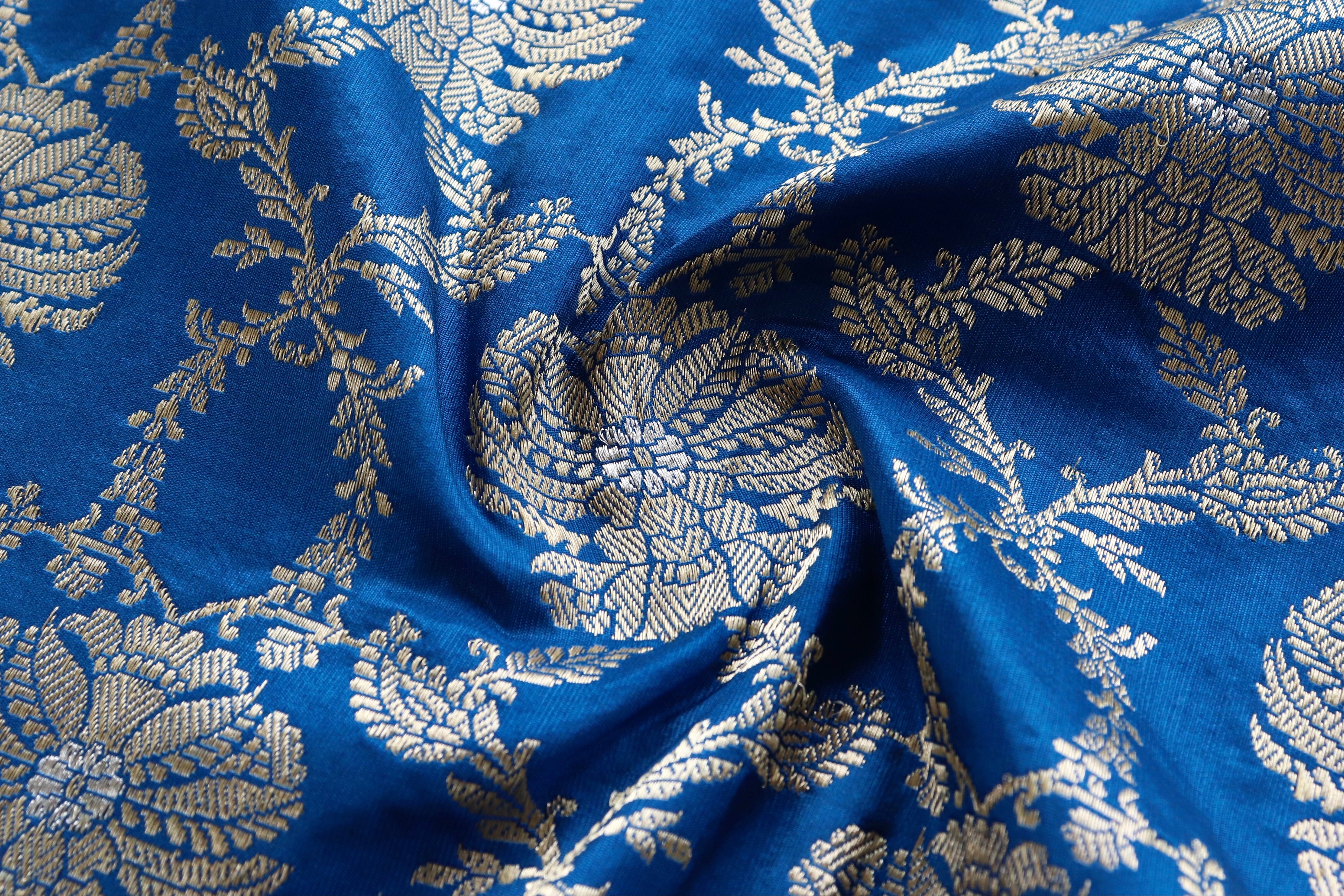 Cobalt Chinar Jangla Pure Silk Handloom Banarasi Saree