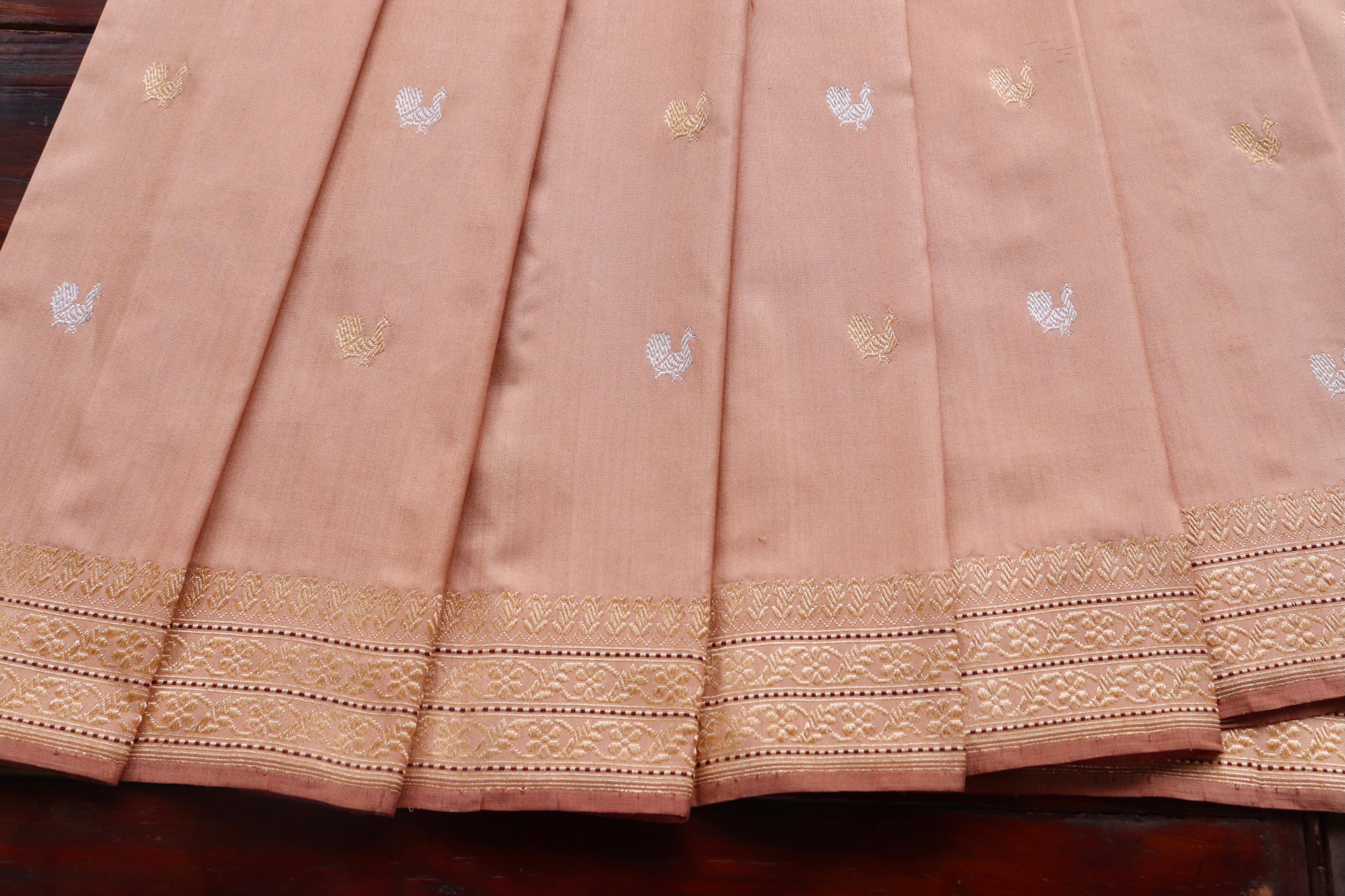 Sandalwood Peacock Motif Pure Silk Handloom Banarasi Saree