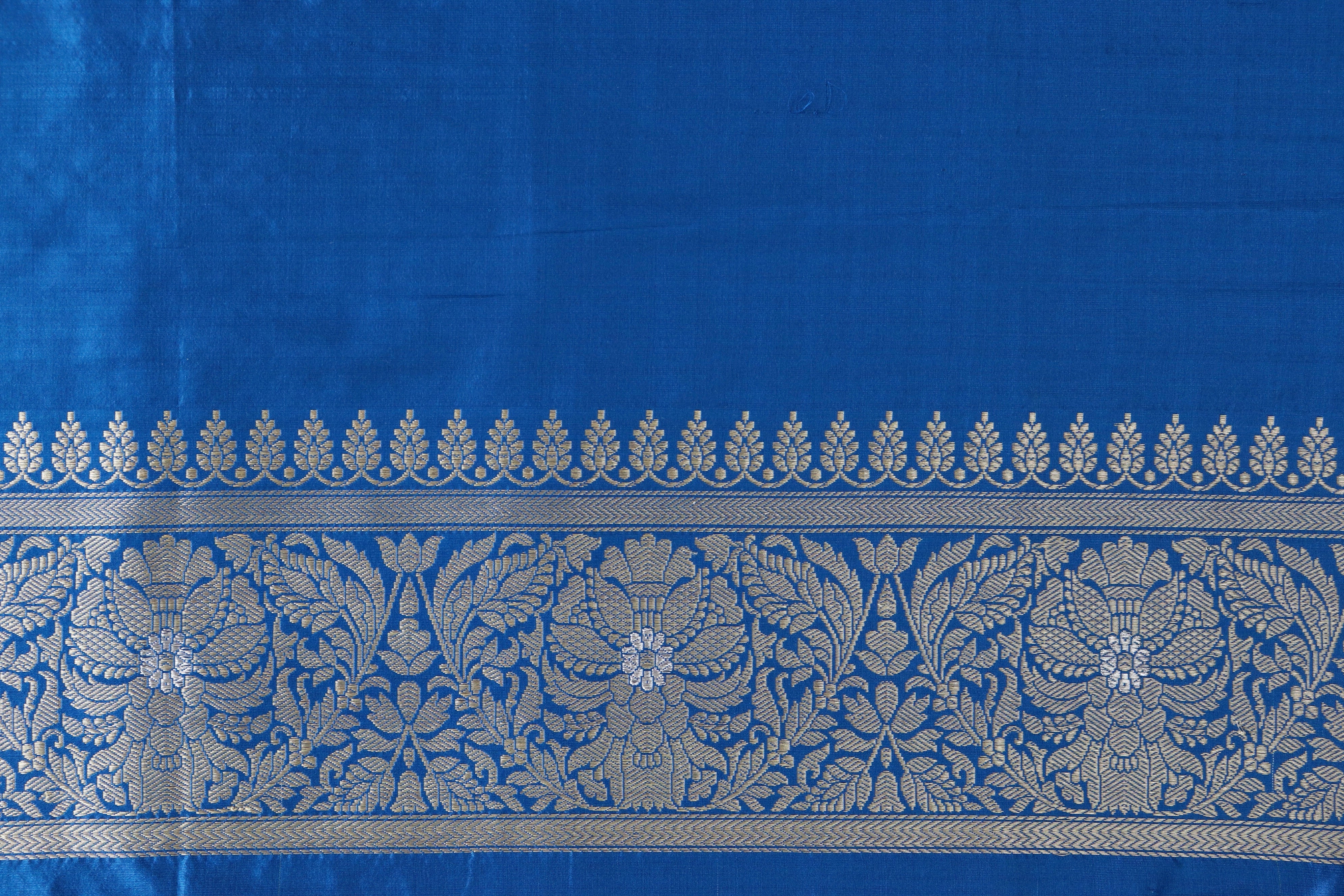 Cobalt Chinar Jangla Pure Silk Handloom Banarasi Saree