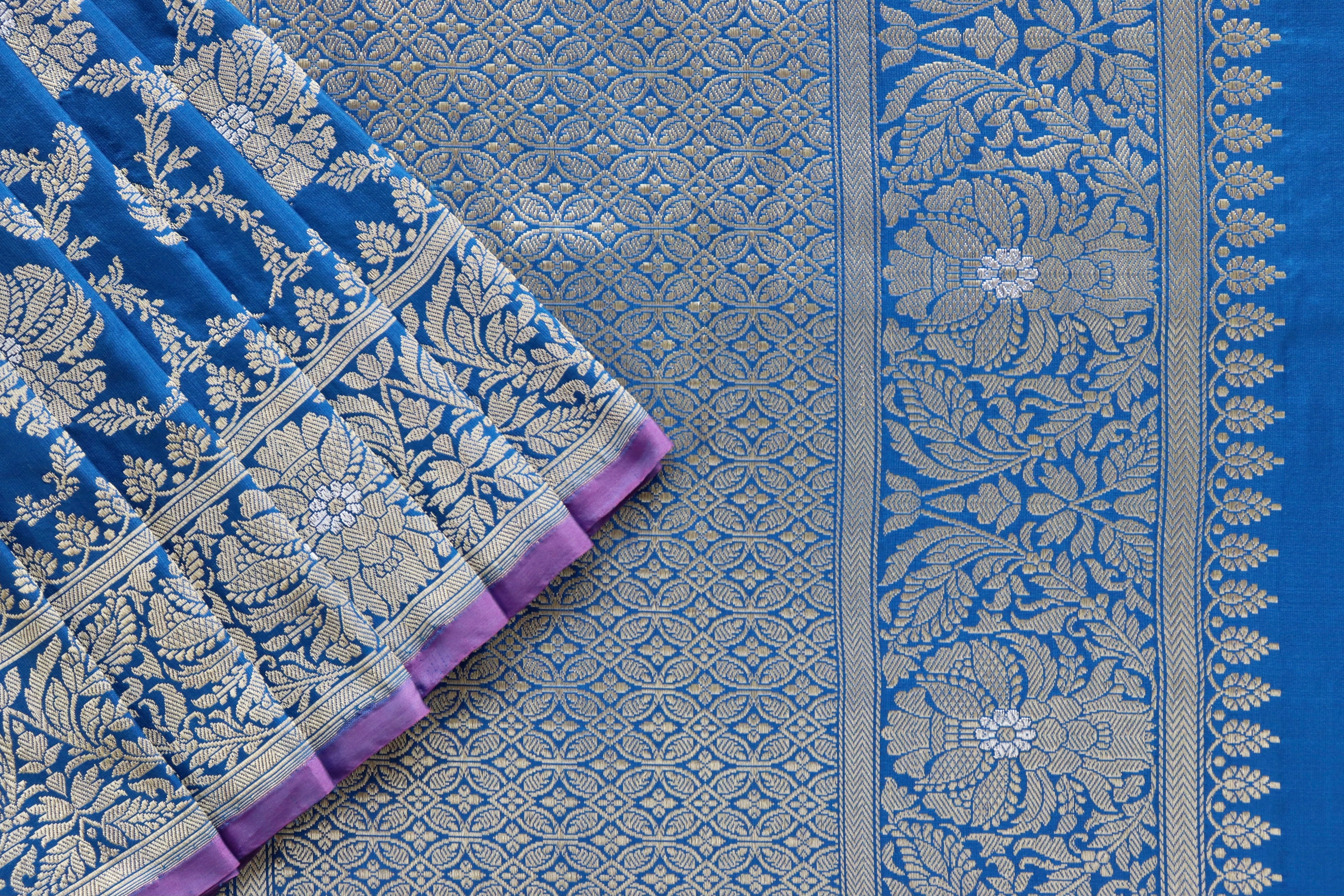 Cobalt Chinar Jangla Pure Silk Handloom Banarasi Saree