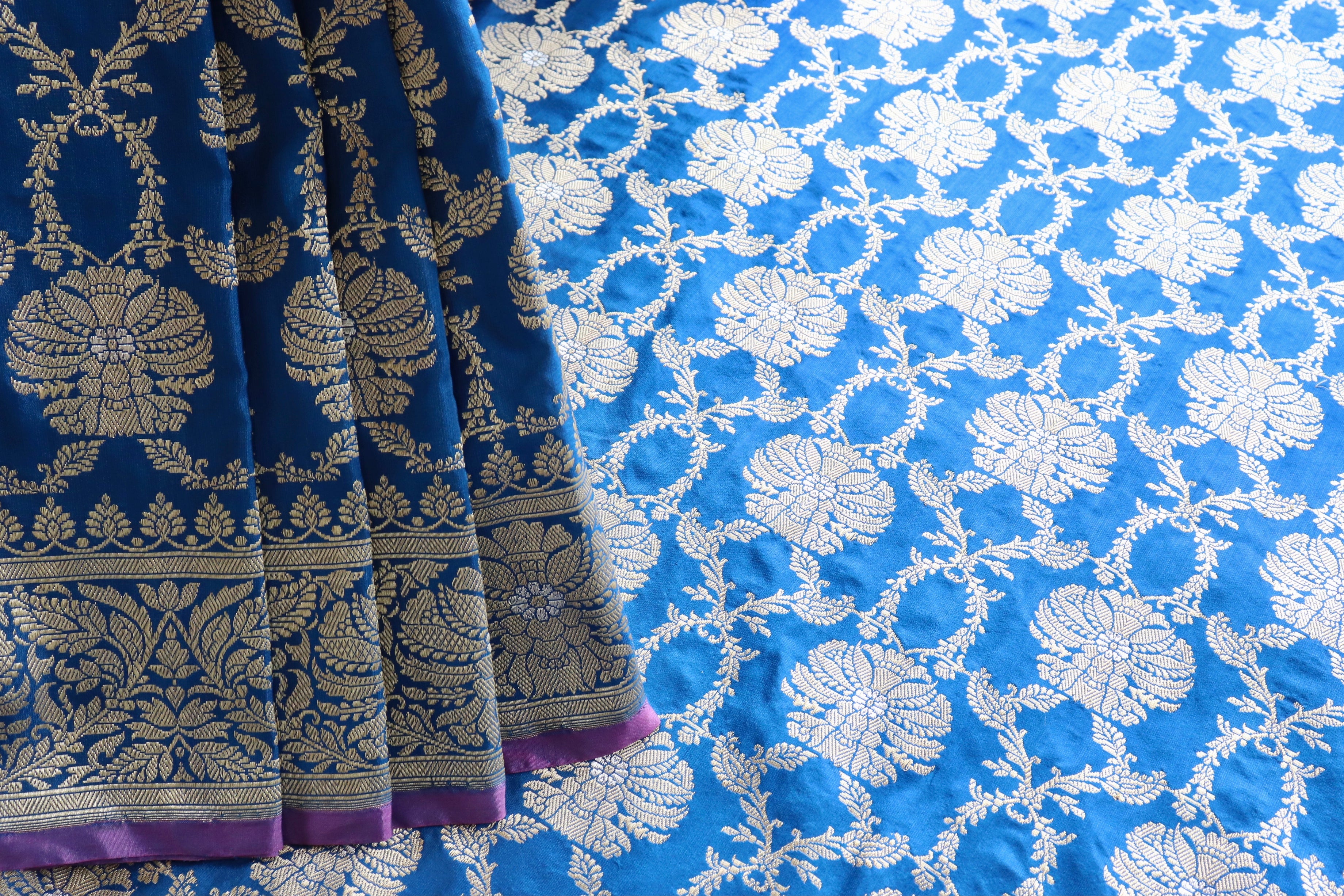 Cobalt Chinar Jangla Pure Silk Handloom Banarasi Saree