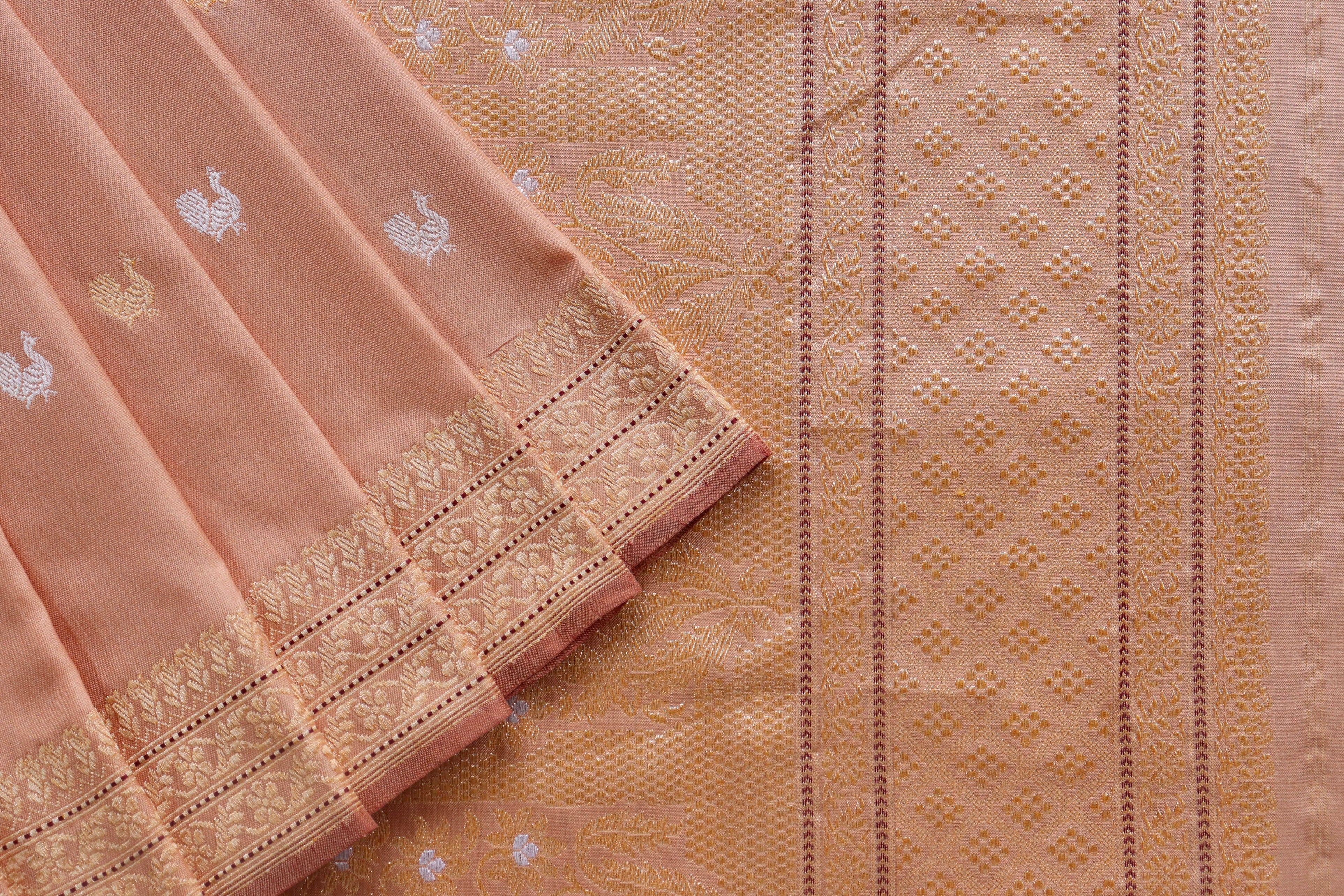 Sandalwood Peacock Motif Pure Silk Handloom Banarasi Saree