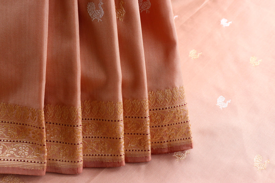 Sandalwood Peacock Motif Pure Silk Handloom Banarasi Saree