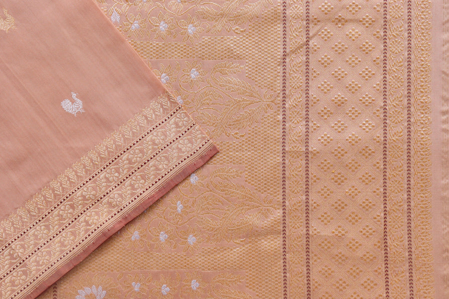 Sandalwood Peacock Motif Pure Silk Handloom Banarasi Saree