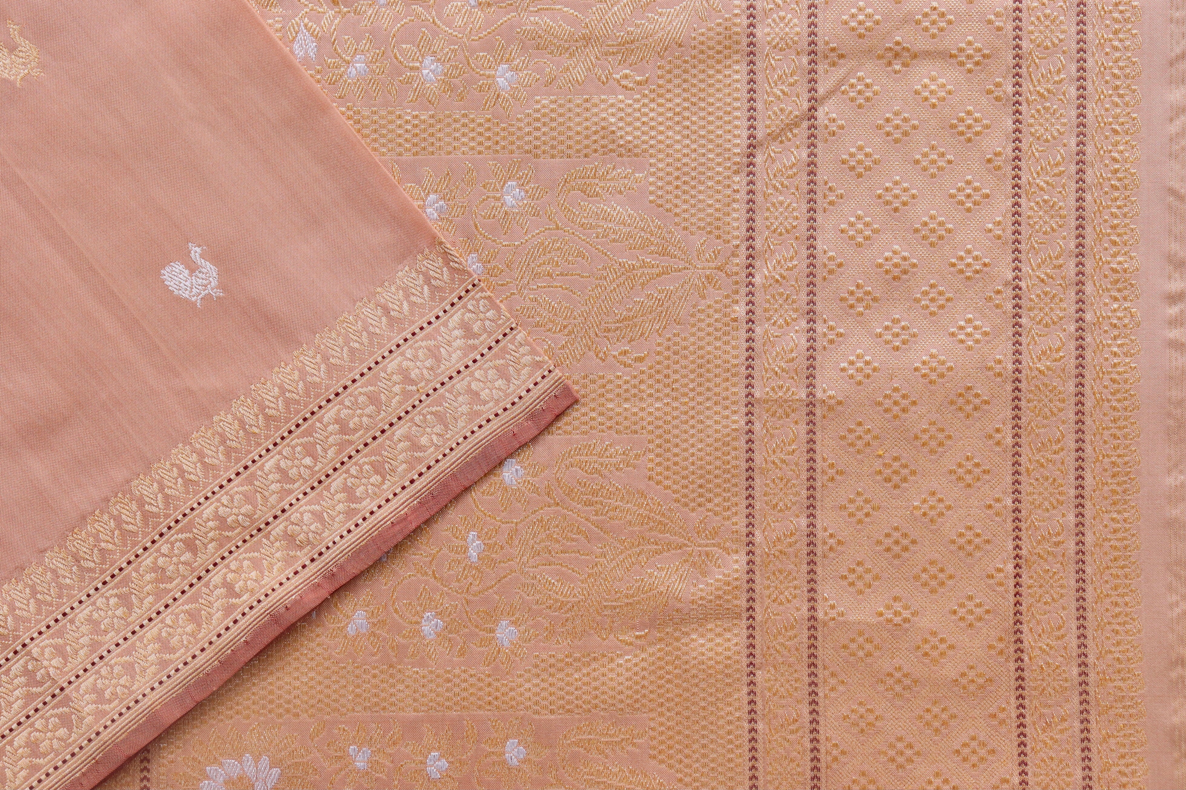 Sandalwood Peacock Motif Pure Silk Handloom Banarasi Saree