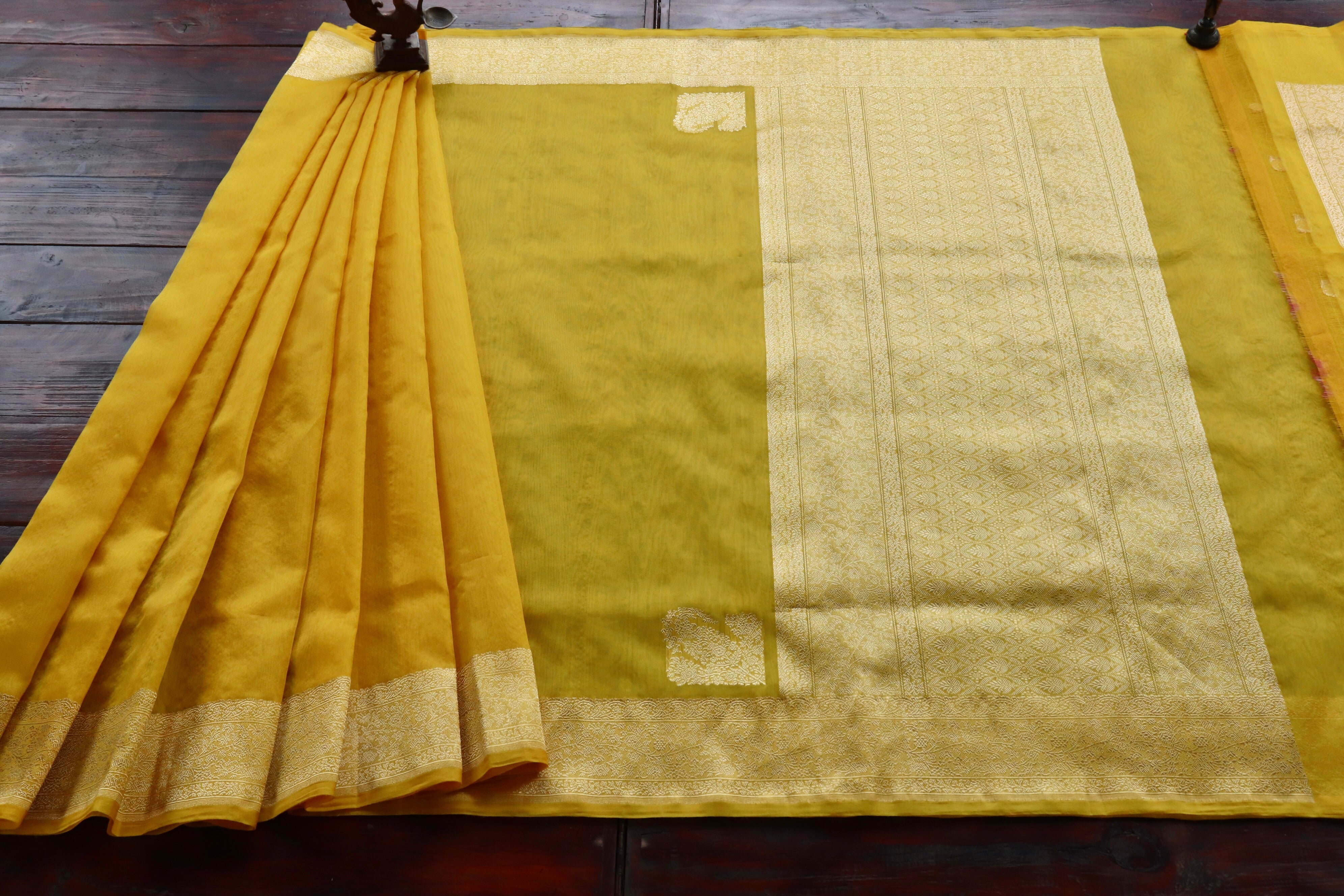 Yellow Kuniya Pure Organza Silk Handloom Saree