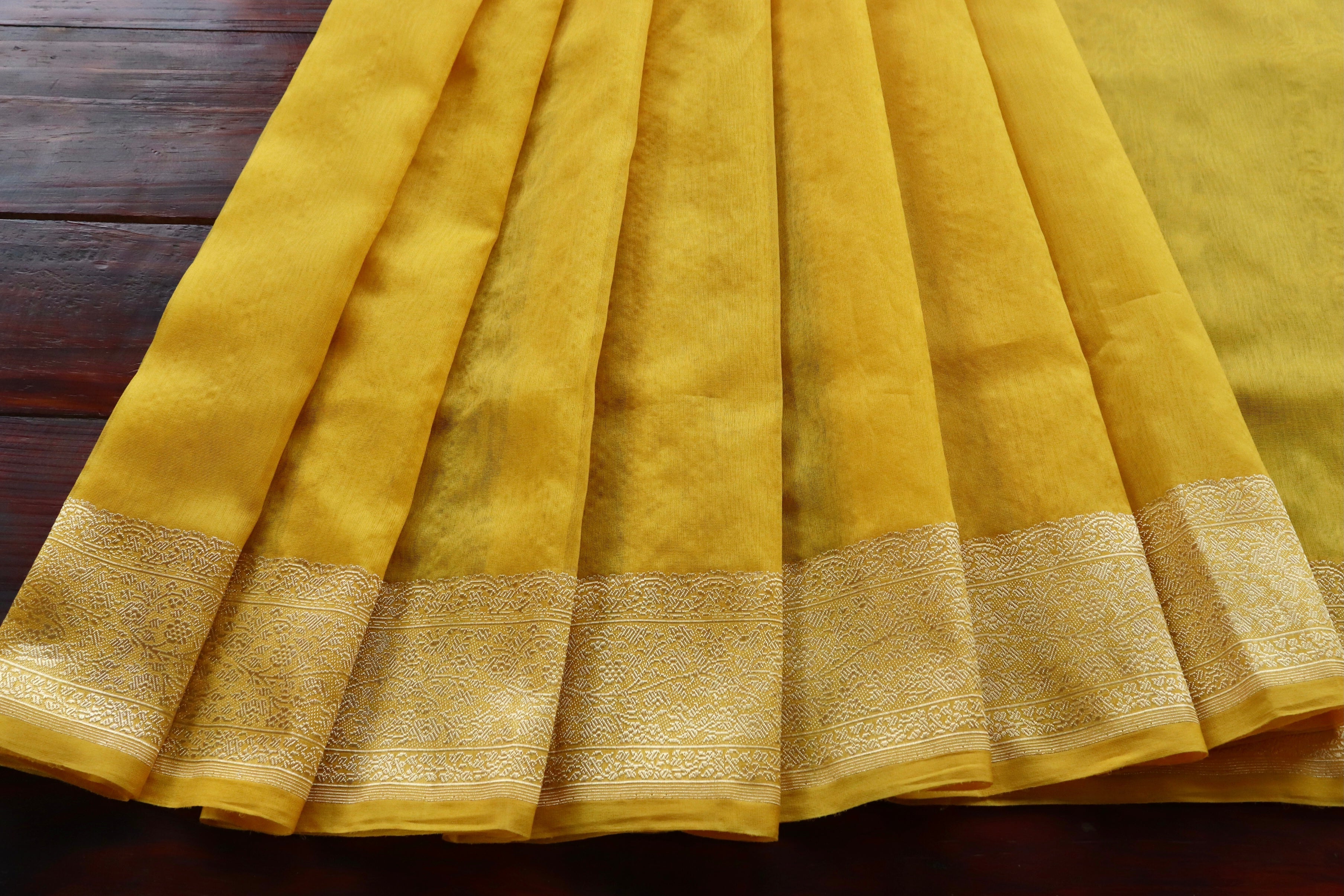 Yellow Kuniya Pure Organza Silk Handloom Saree