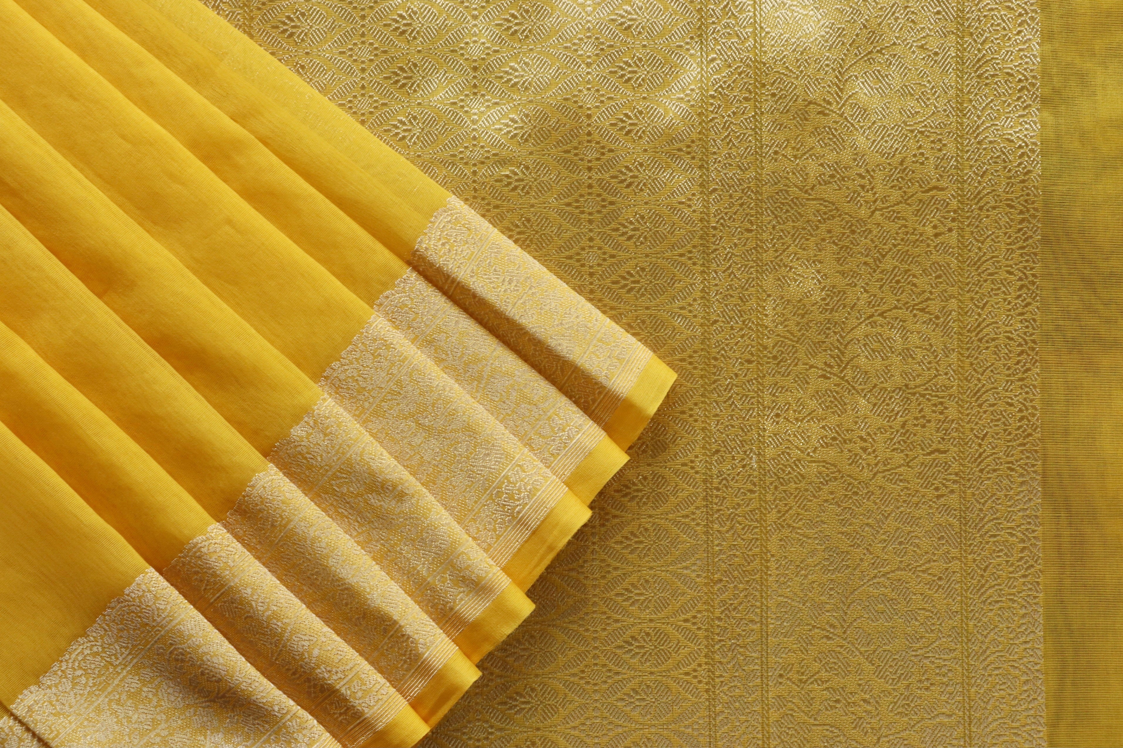 Yellow Kuniya Pure Organza Silk Handloom Saree