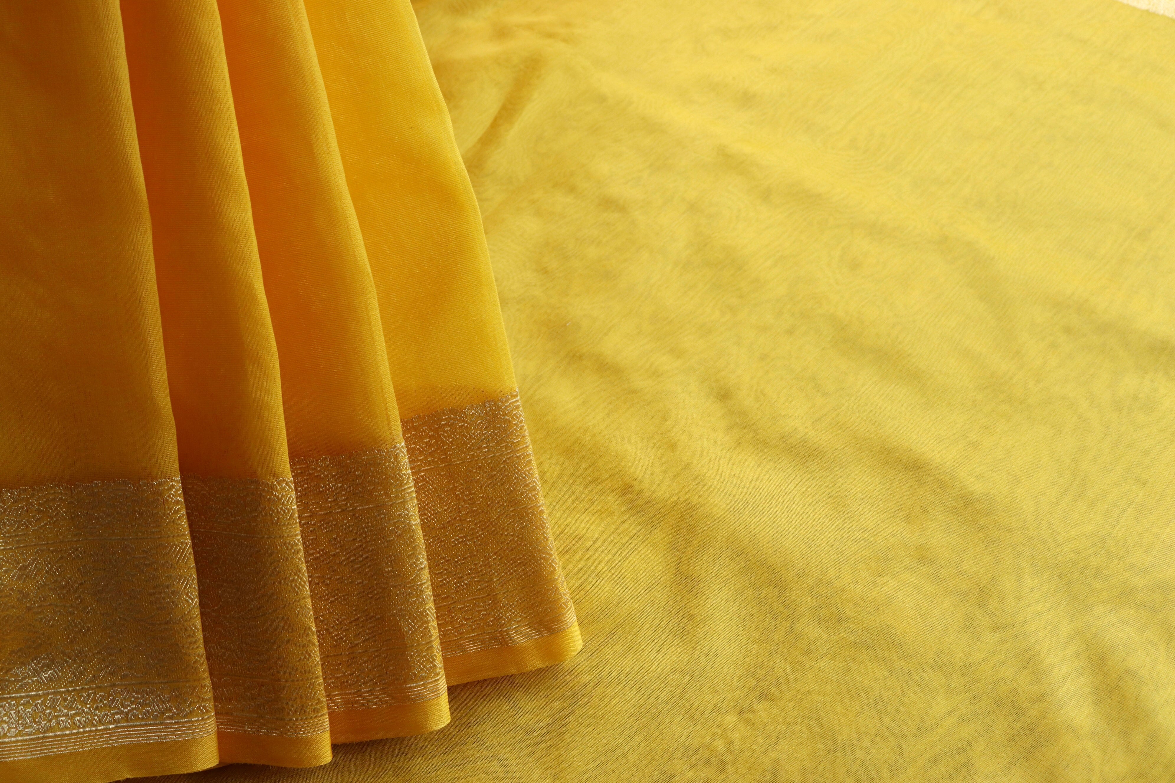 Yellow Kuniya Pure Organza Silk Handloom Saree