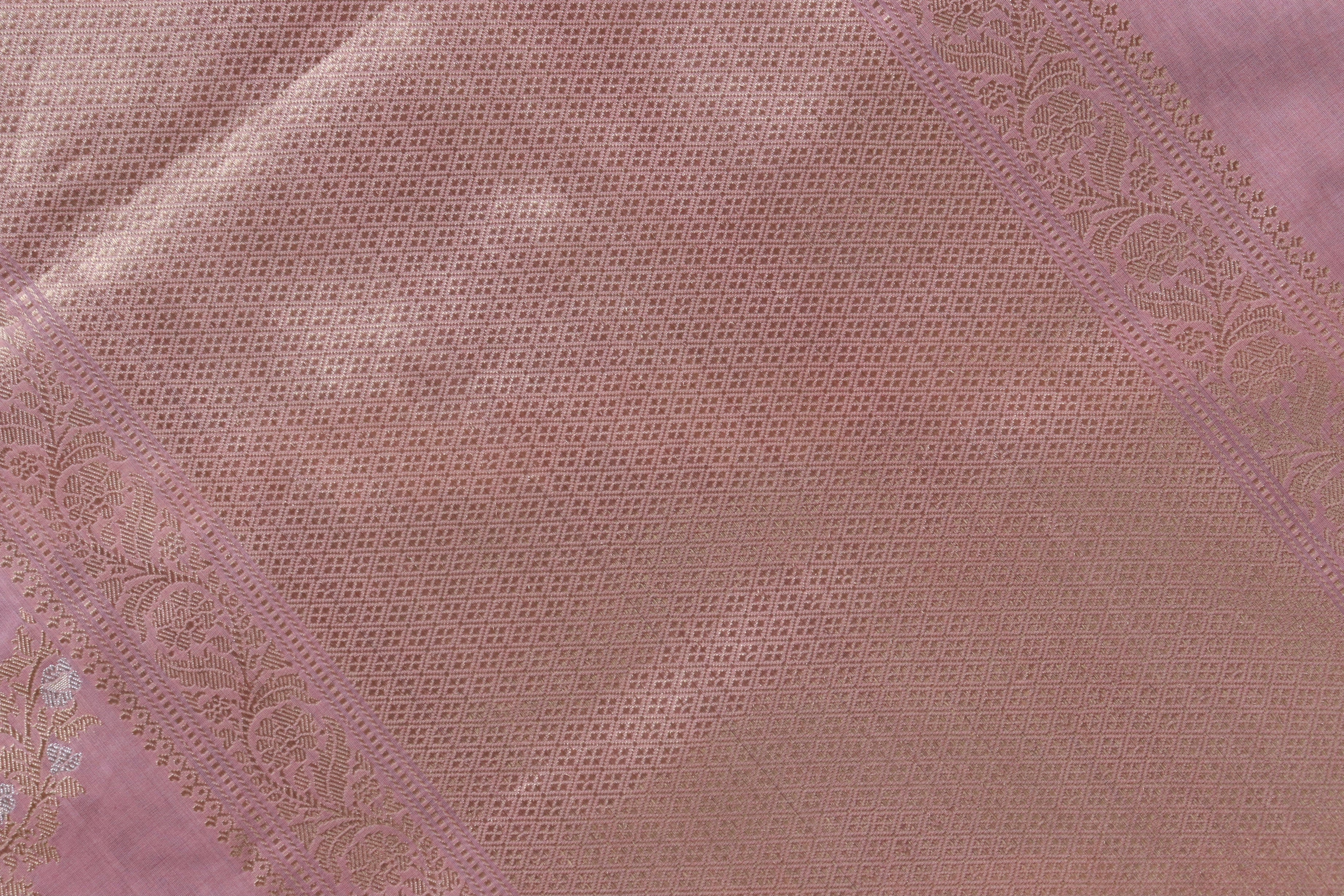 Pink Aada Jangla Pure Kora Silk Banarasi Saree